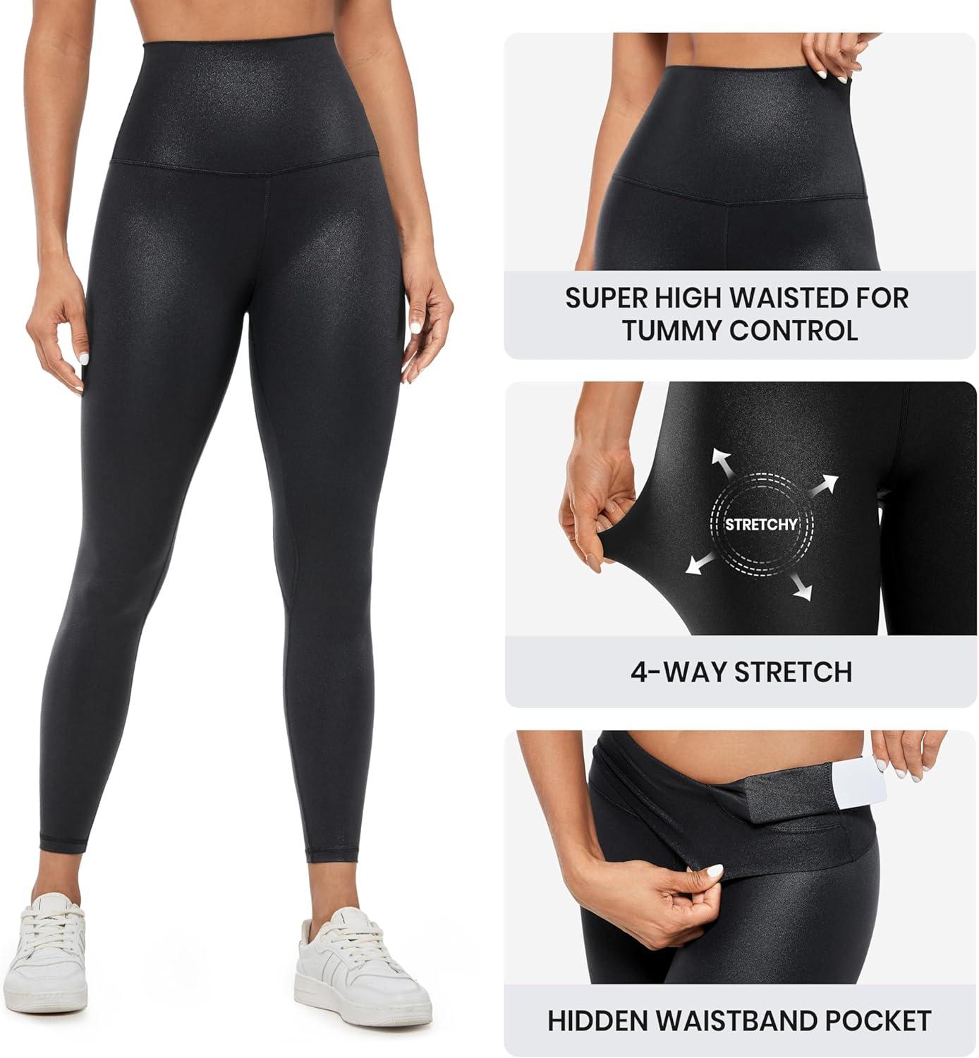 imageCRZ YOGA Butterluxe Super High Waist Leggings 25quot Buttery Soft Womens Yoga Pants Workout Over BellyFaux Leather Black