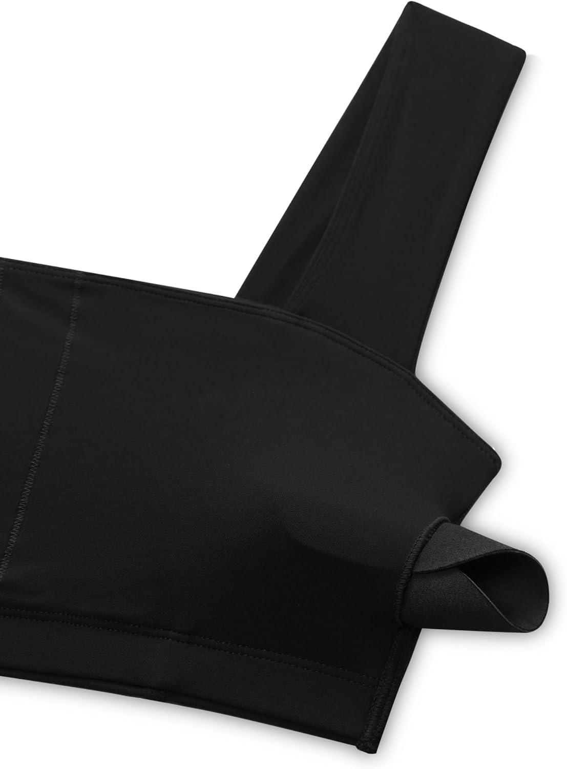 imageCRZ YOGA Butterluxe Wide Straps Sports Bras for Women Square Neck Padded Open Back Camisole Yoga Crop TopBlack