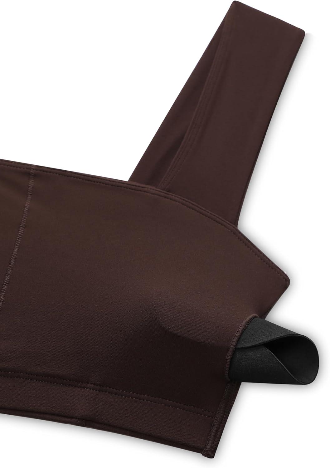 imageCRZ YOGA Butterluxe Wide Straps Sports Bras for Women Square Neck Padded Open Back Camisole Yoga Crop TopHot Fudge Brown