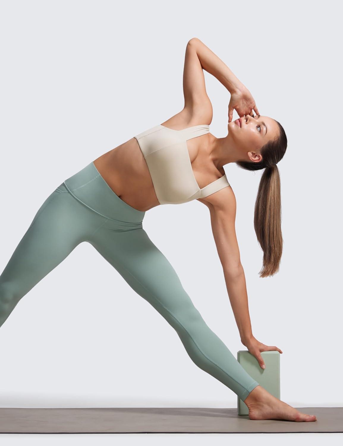 imageCRZ YOGA Butterluxe Wide Straps Sports Bras for Women Square Neck Padded Open Back Camisole Yoga Crop TopMojave Tan