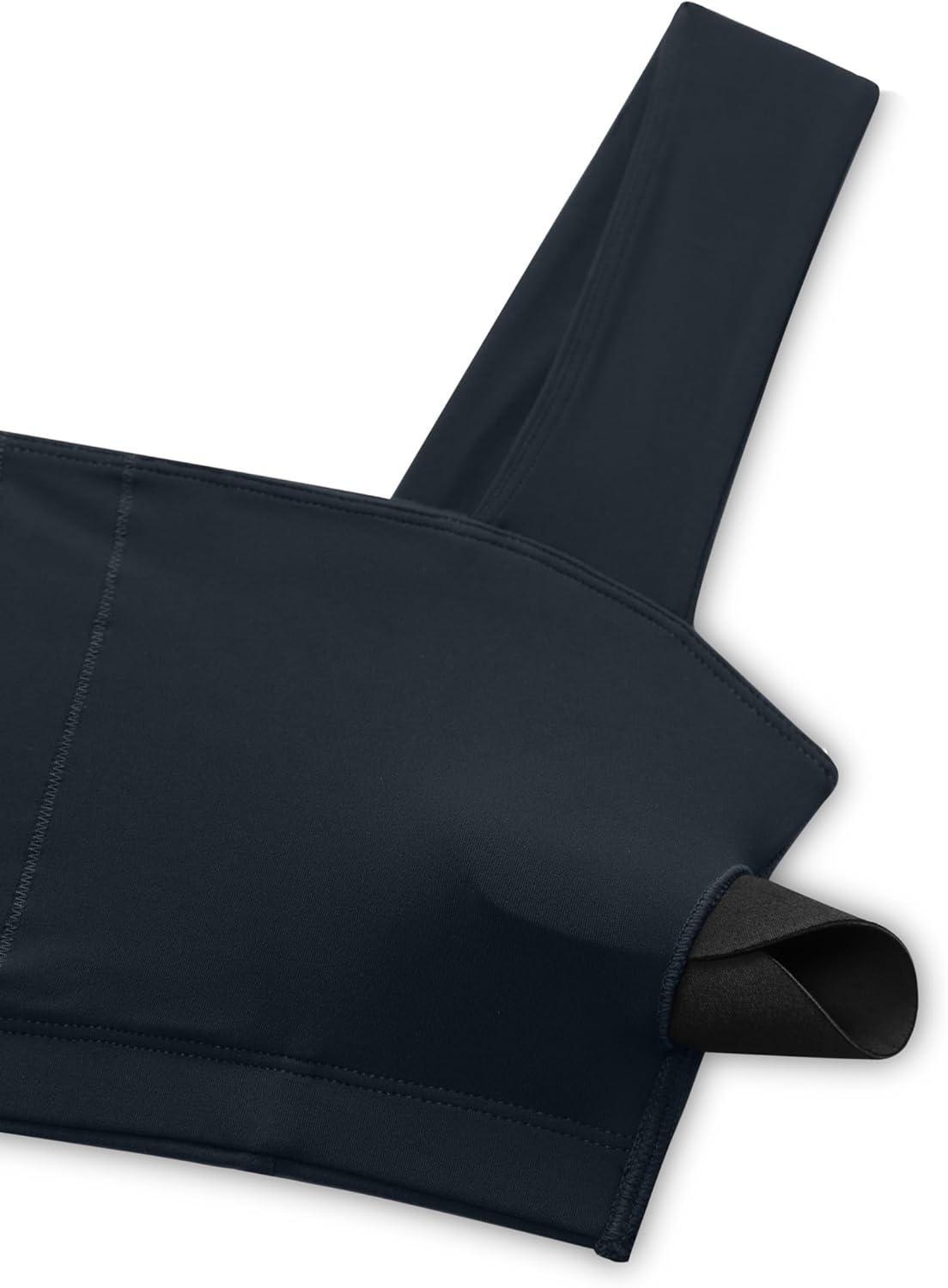 imageCRZ YOGA Butterluxe Wide Straps Sports Bras for Women Square Neck Padded Open Back Camisole Yoga Crop TopTrue Navy