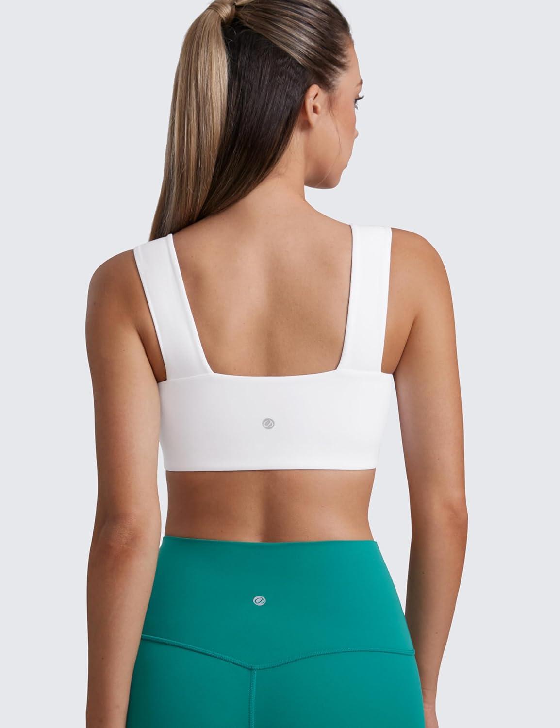 imageCRZ YOGA Butterluxe Wide Straps Sports Bras for Women Square Neck Padded Open Back Camisole Yoga Crop TopWhite