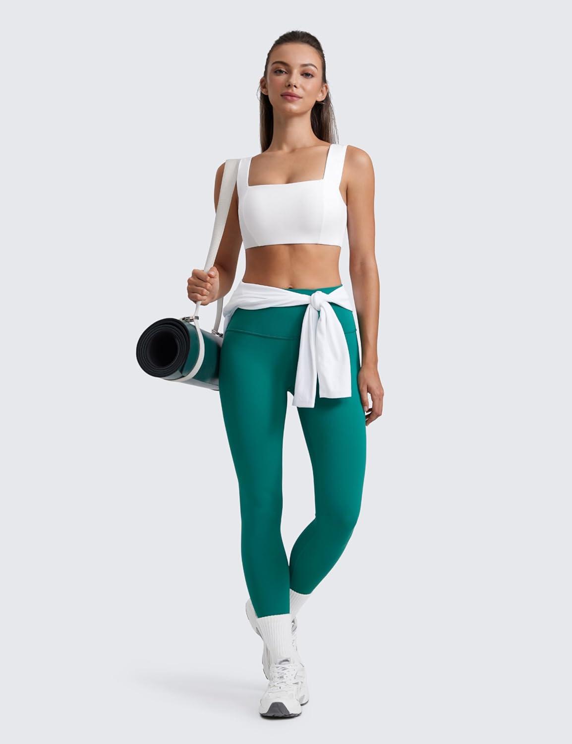 imageCRZ YOGA Butterluxe Wide Straps Sports Bras for Women Square Neck Padded Open Back Camisole Yoga Crop TopWhite