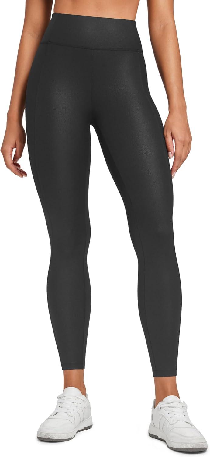 imageCRZ YOGA Butterluxe Women Matte Faux Leather Leggings with Back Pockets 25quot High Waist Stretch Pleather Pants TightsBlack Foil Pattern