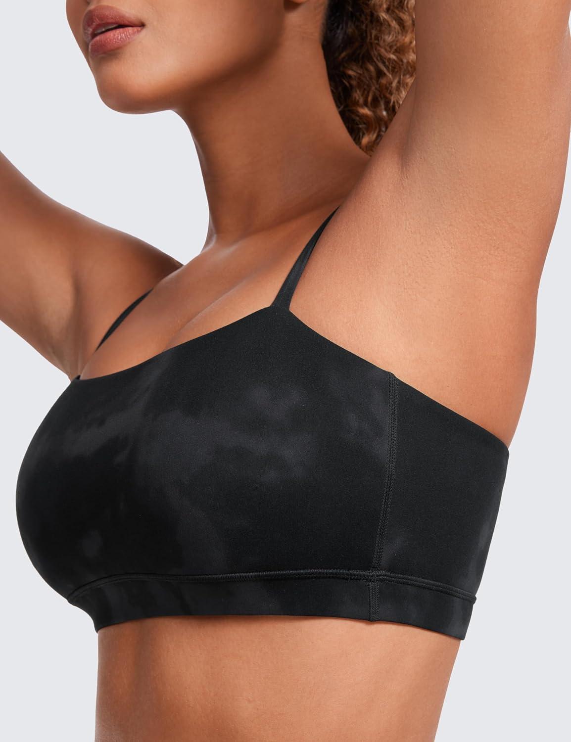 imageCRZ YOGA Butterluxe Womens Adjustable Spaghetti Thin Strap Sports Bra Padded Wireless Square Neck Workout Yoga ClothesBlack Tie Dye Flowers