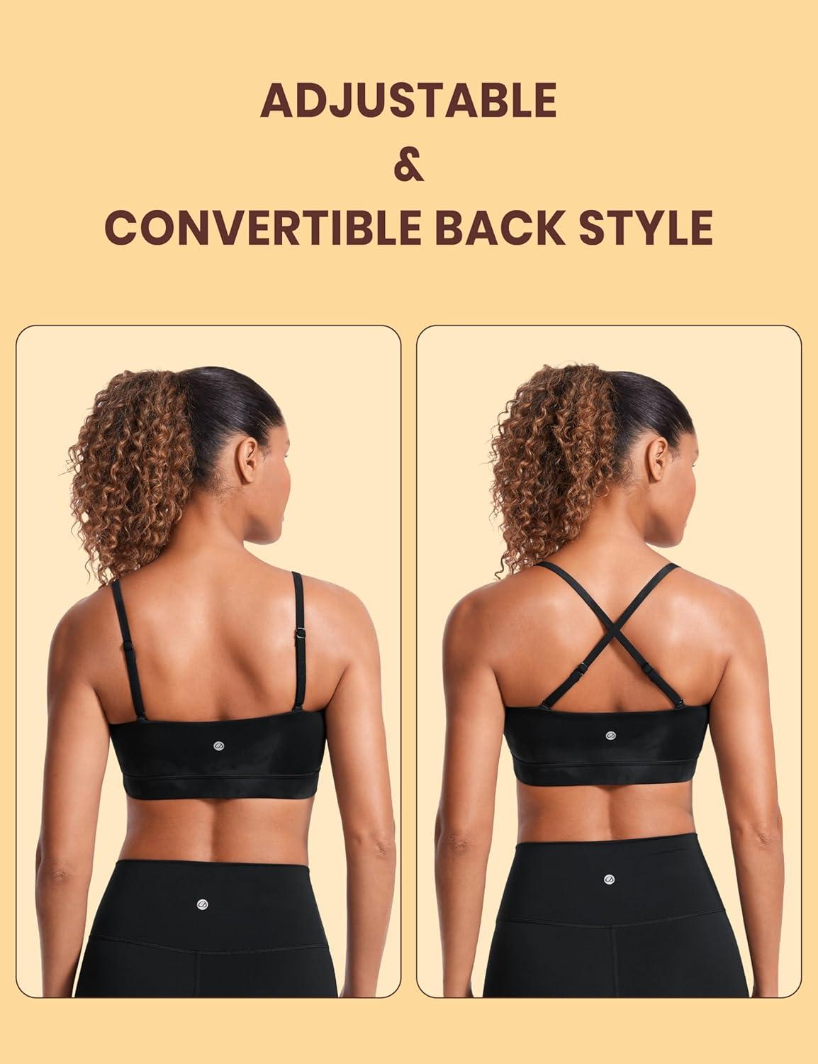 imageCRZ YOGA Butterluxe Womens Adjustable Spaghetti Thin Strap Sports Bra Padded Wireless Square Neck Workout Yoga ClothesBlack Tie Dye Flowers