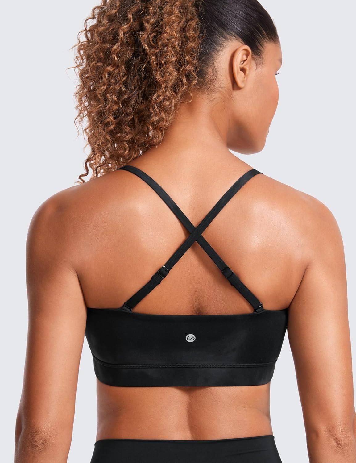 imageCRZ YOGA Butterluxe Womens Adjustable Spaghetti Thin Strap Sports Bra Padded Wireless Square Neck Workout Yoga ClothesBlack Tie Dye Flowers