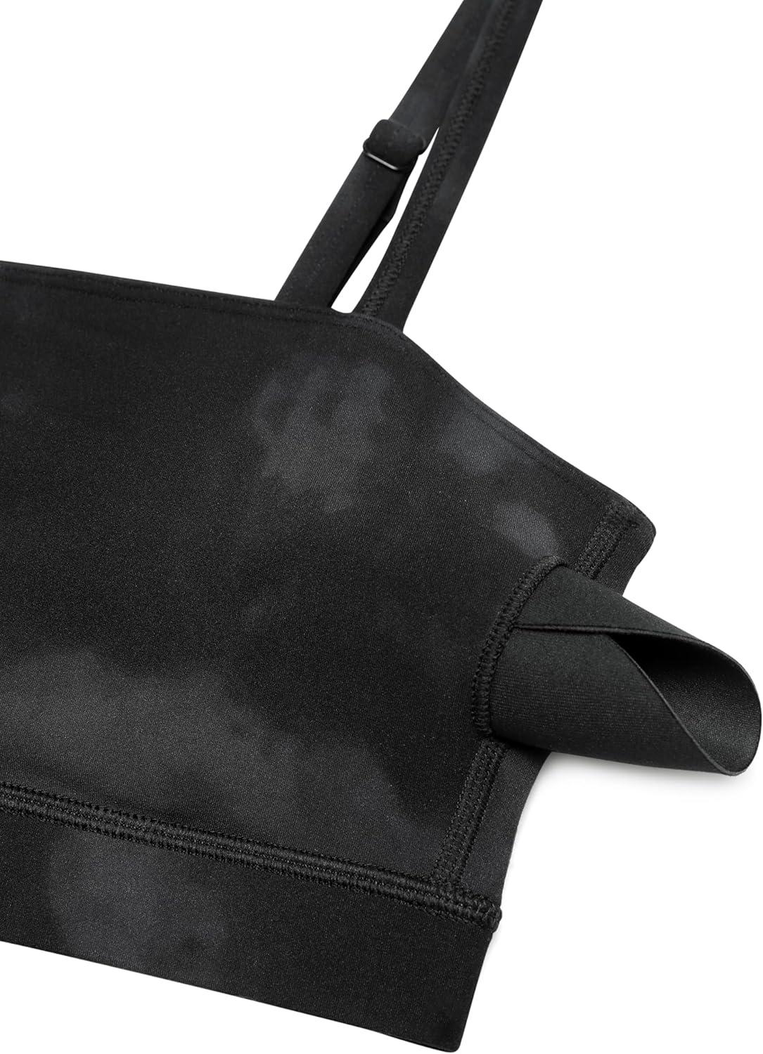 imageCRZ YOGA Butterluxe Womens Adjustable Spaghetti Thin Strap Sports Bra Padded Wireless Square Neck Workout Yoga ClothesBlack Tie Dye Flowers