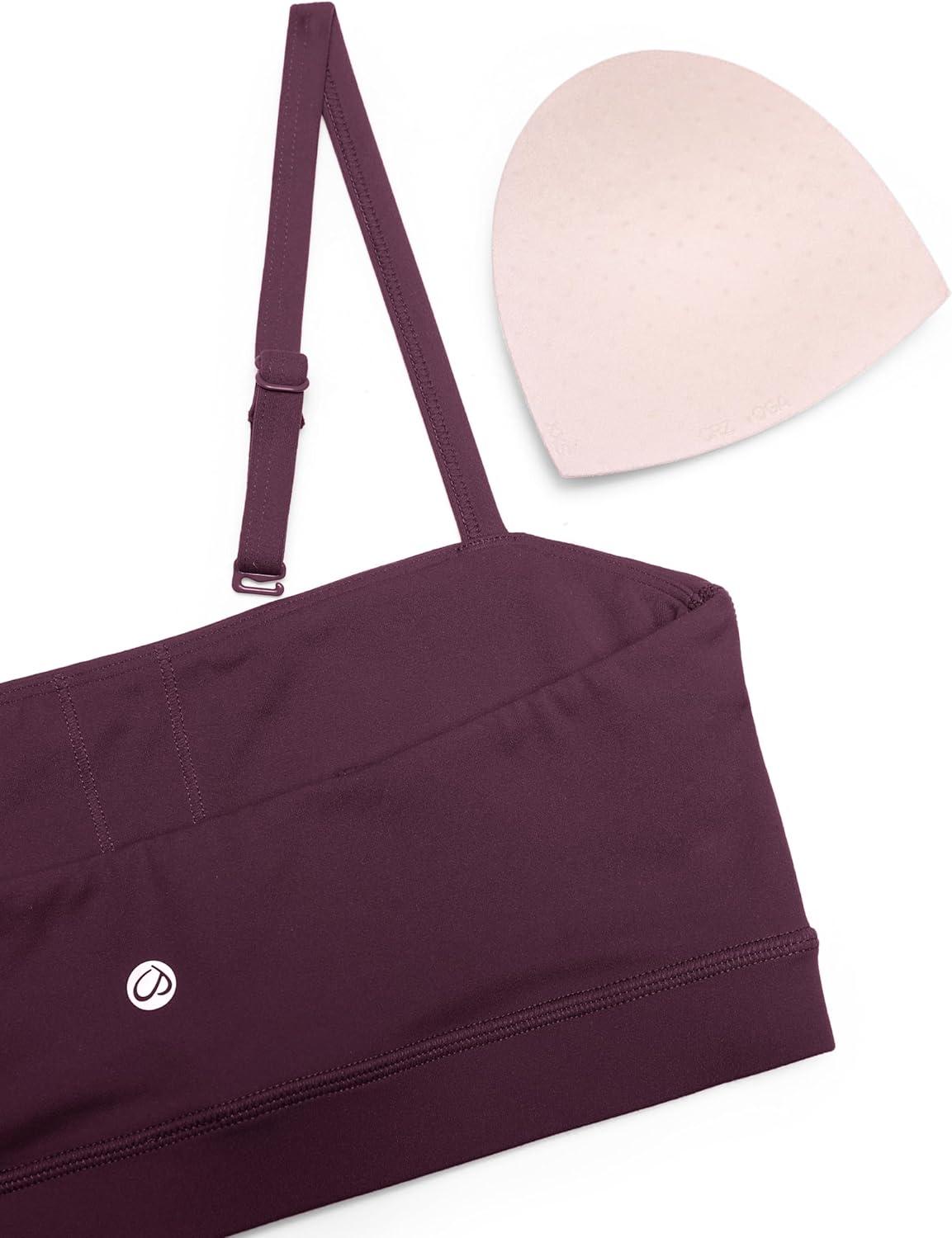 imageCRZ YOGA Butterluxe Womens Adjustable Spaghetti Thin Strap Sports Bra Padded Wireless Square Neck Workout Yoga ClothesDeep Purple