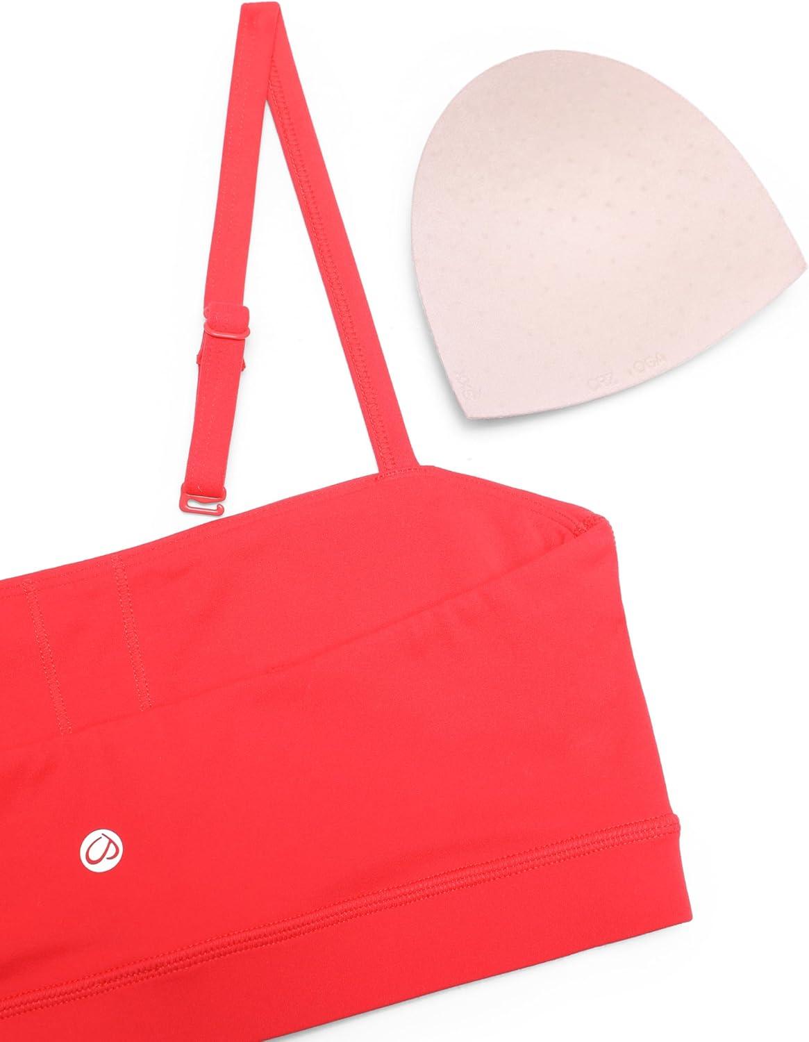 imageCRZ YOGA Butterluxe Womens Adjustable Spaghetti Thin Strap Sports Bra Padded Wireless Square Neck Workout Yoga ClothesDeep Red