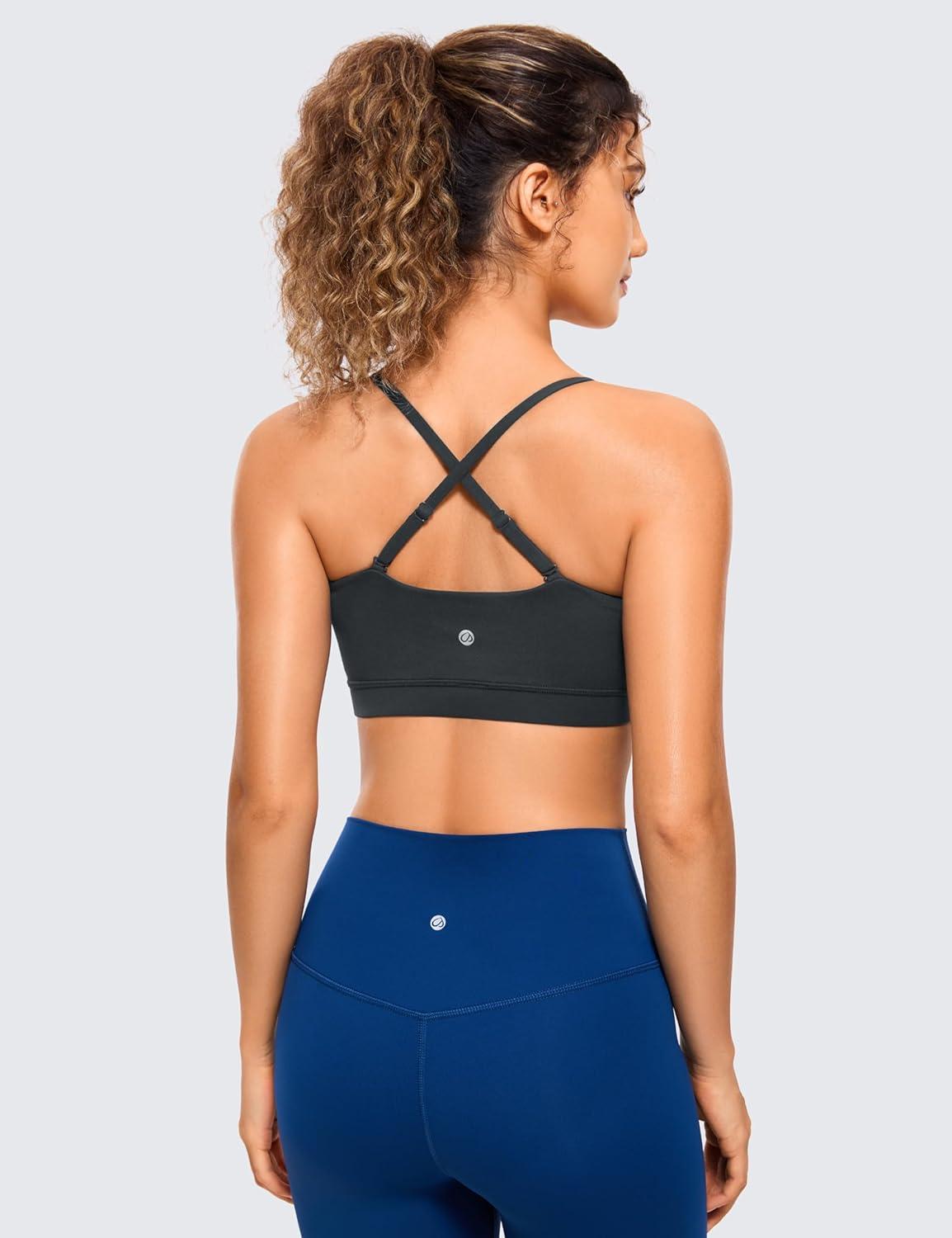 imageCRZ YOGA Butterluxe Womens Adjustable Spaghetti Thin Strap Sports Bra Padded Wireless Square Neck Workout Yoga ClothesMelanite