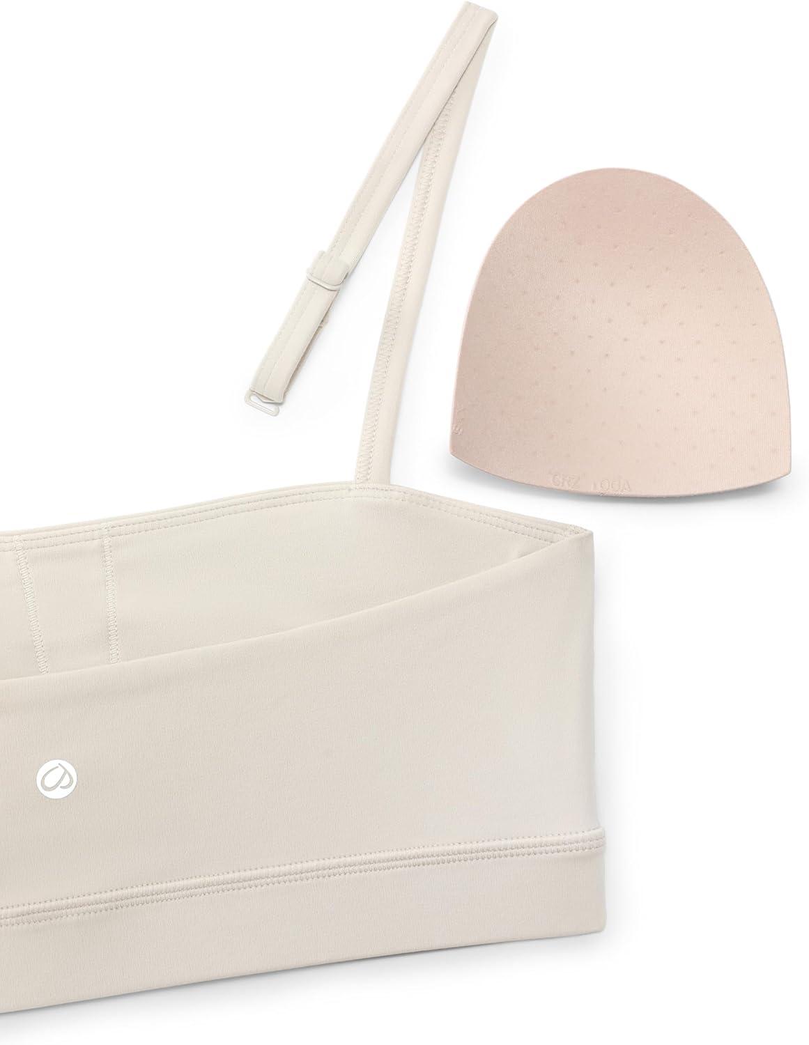 imageCRZ YOGA Butterluxe Womens Adjustable Spaghetti Thin Strap Sports Bra Padded Wireless Square Neck Workout Yoga ClothesMojave Tan