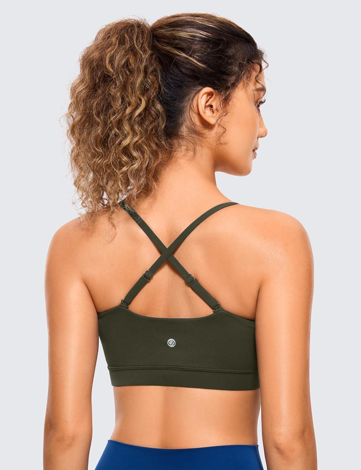 imageCRZ YOGA Butterluxe Womens Adjustable Spaghetti Thin Strap Sports Bra Padded Wireless Square Neck Workout Yoga ClothesOlive Green