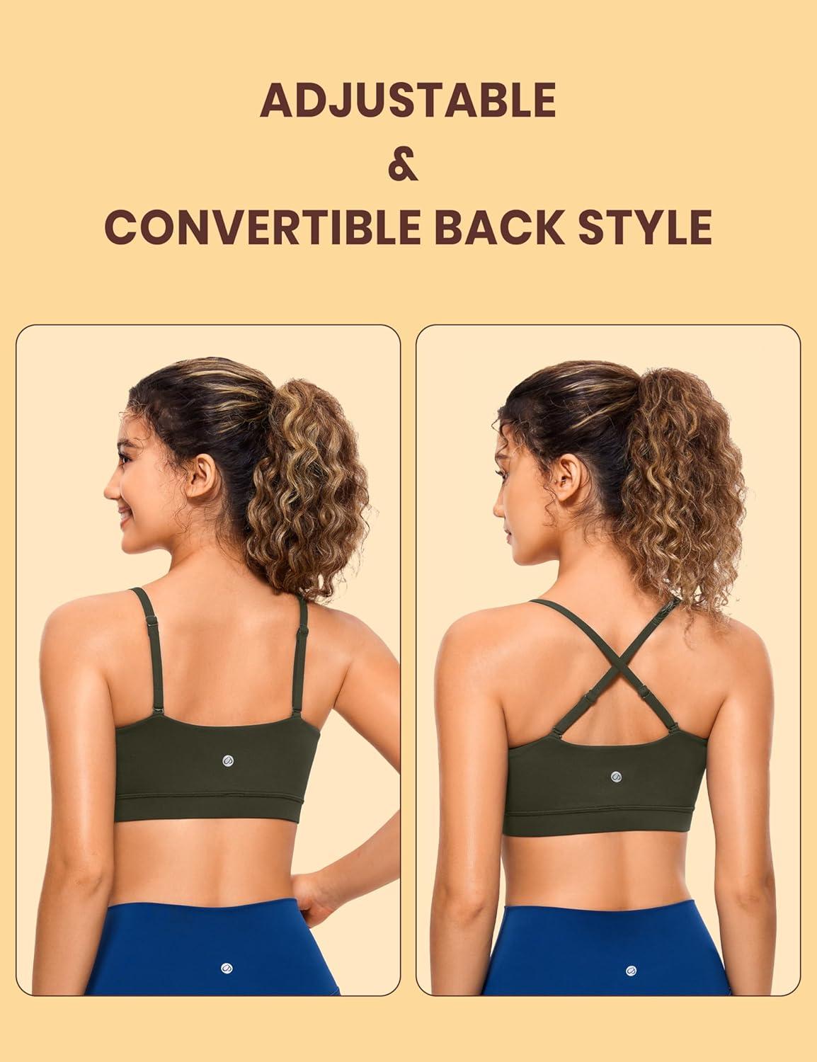 imageCRZ YOGA Butterluxe Womens Adjustable Spaghetti Thin Strap Sports Bra Padded Wireless Square Neck Workout Yoga ClothesOlive Green