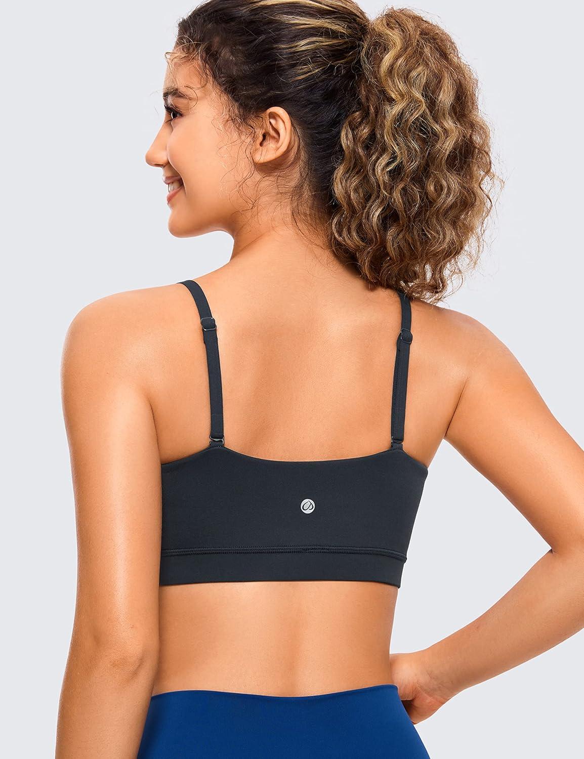 imageCRZ YOGA Butterluxe Womens Adjustable Spaghetti Thin Strap Sports Bra Padded Wireless Square Neck Workout Yoga ClothesTrue Navy