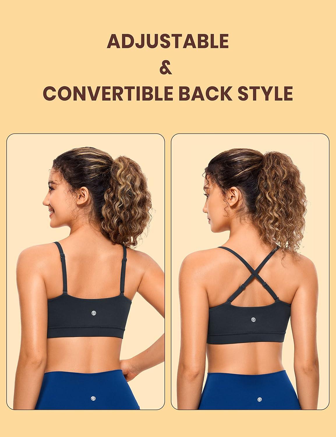 imageCRZ YOGA Butterluxe Womens Adjustable Spaghetti Thin Strap Sports Bra Padded Wireless Square Neck Workout Yoga ClothesTrue Navy
