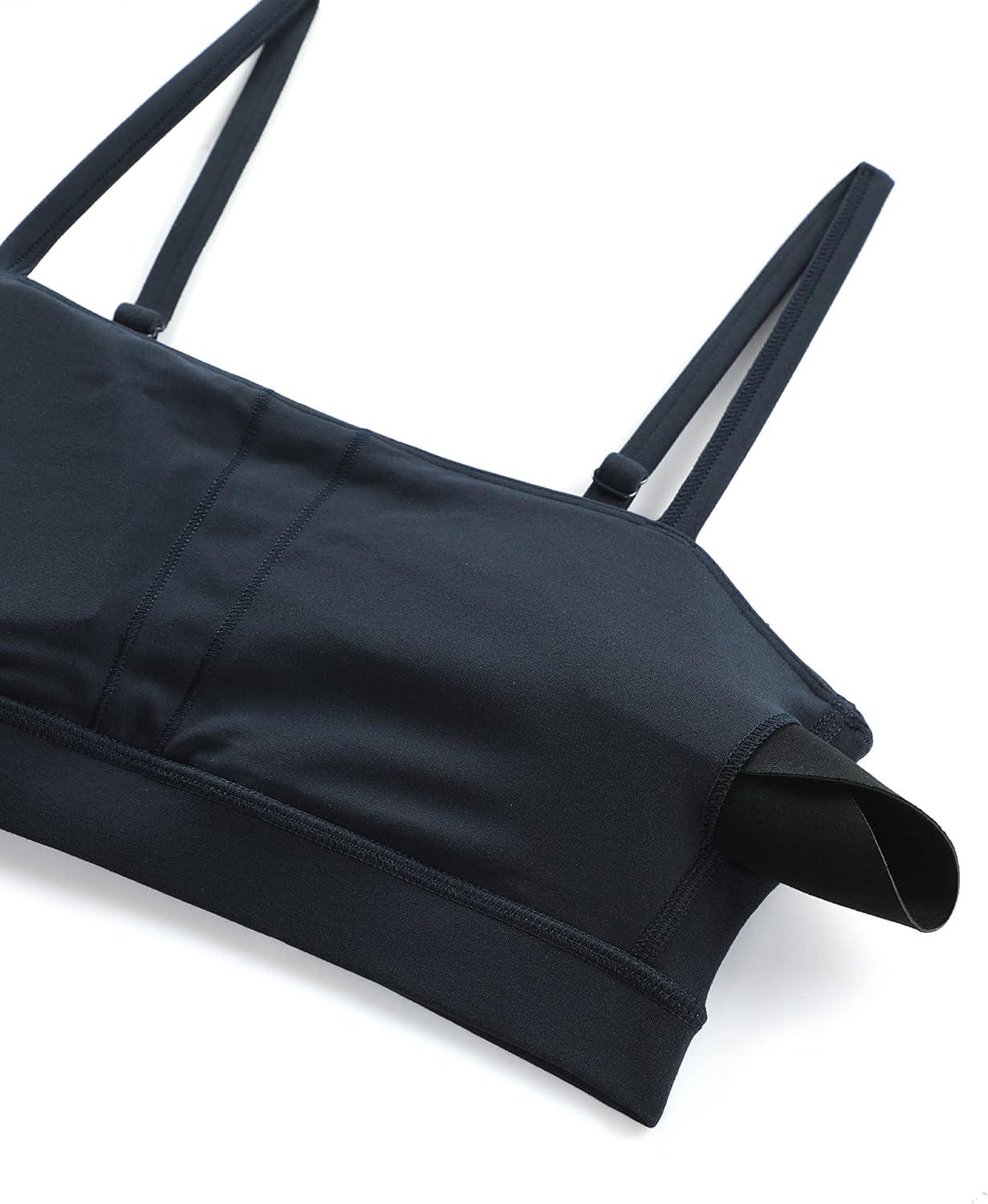 imageCRZ YOGA Butterluxe Womens Adjustable Spaghetti Thin Strap Sports Bra Padded Wireless Square Neck Workout Yoga ClothesTrue Navy