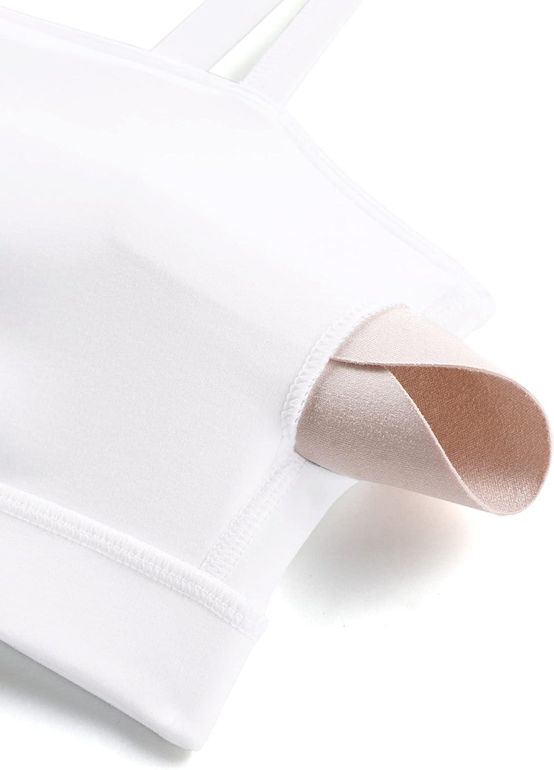 imageCRZ YOGA Butterluxe Womens Adjustable Spaghetti Thin Strap Sports Bra Padded Wireless Square Neck Workout Yoga ClothesWhite