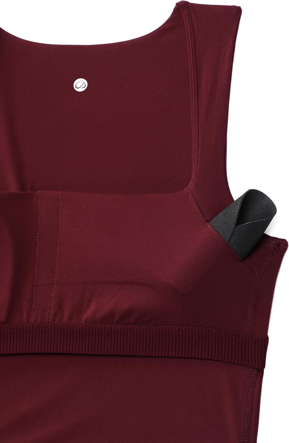 imageCRZ YOGA Butterluxe Womens Longline Square Neck Sports Bras Basic Crop Tank Yoga Workout Tops with Built in PadsRed Merlot