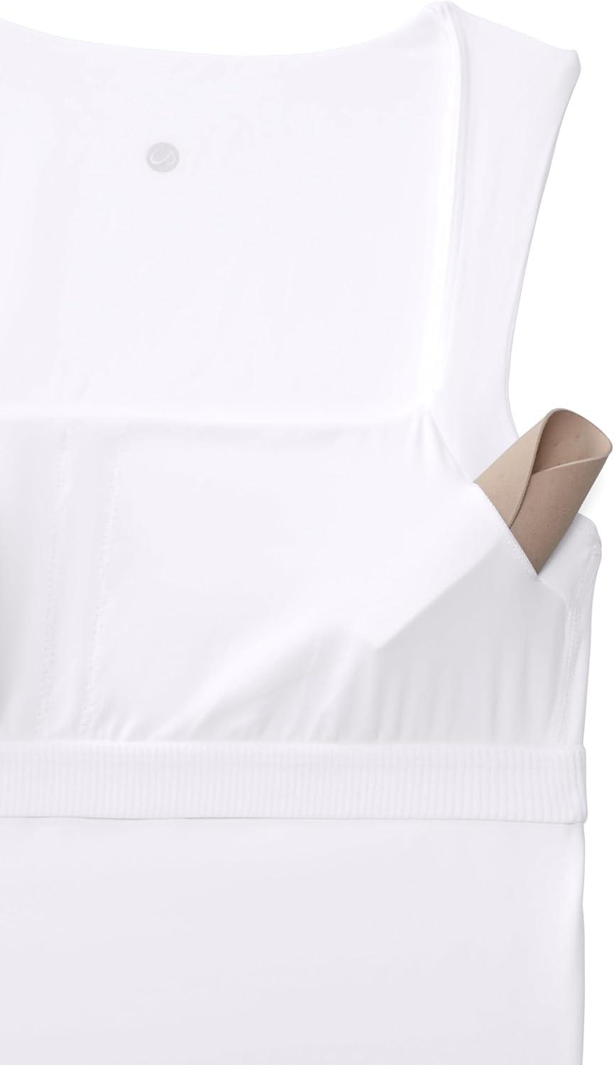 imageCRZ YOGA Butterluxe Womens Longline Square Neck Sports Bras Basic Crop Tank Yoga Workout Tops with Built in PadsWhite