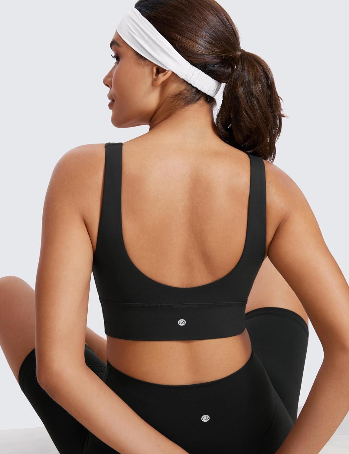 imageCRZ YOGA Butterluxe Womens VNeck Longline Sports Bra Wireless UShaped Open Back Yoga Low Impact Padded Crop TopBlack