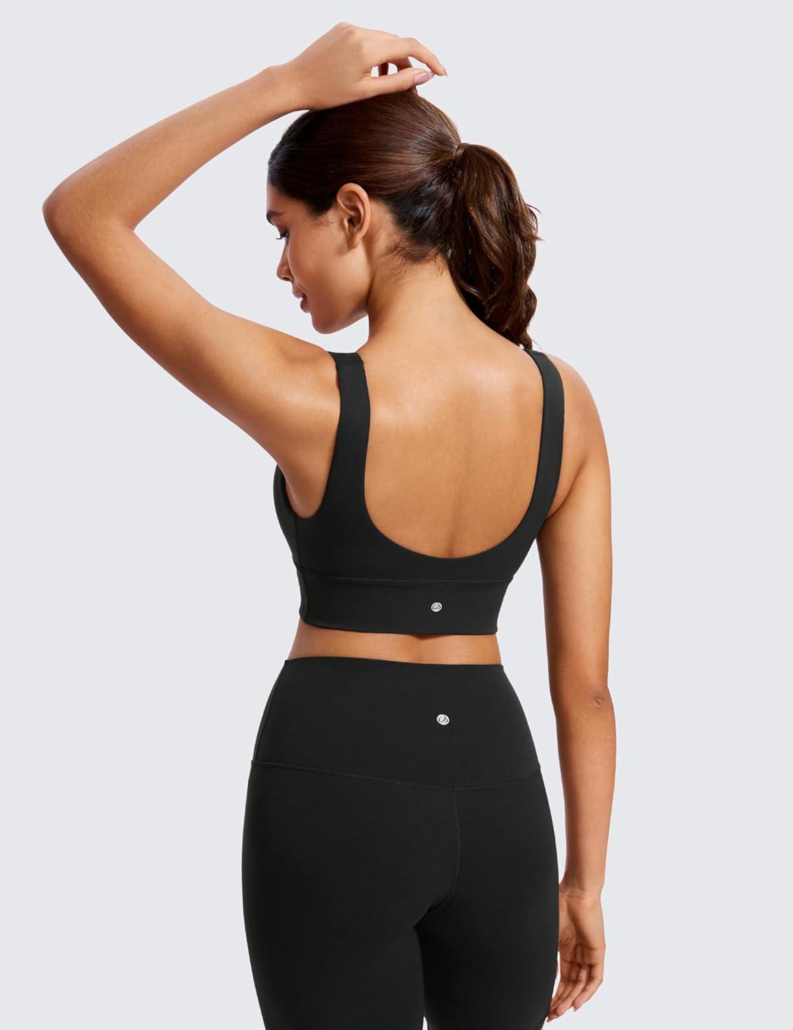 imageCRZ YOGA Butterluxe Womens VNeck Longline Sports Bra Wireless UShaped Open Back Yoga Low Impact Padded Crop TopBlack