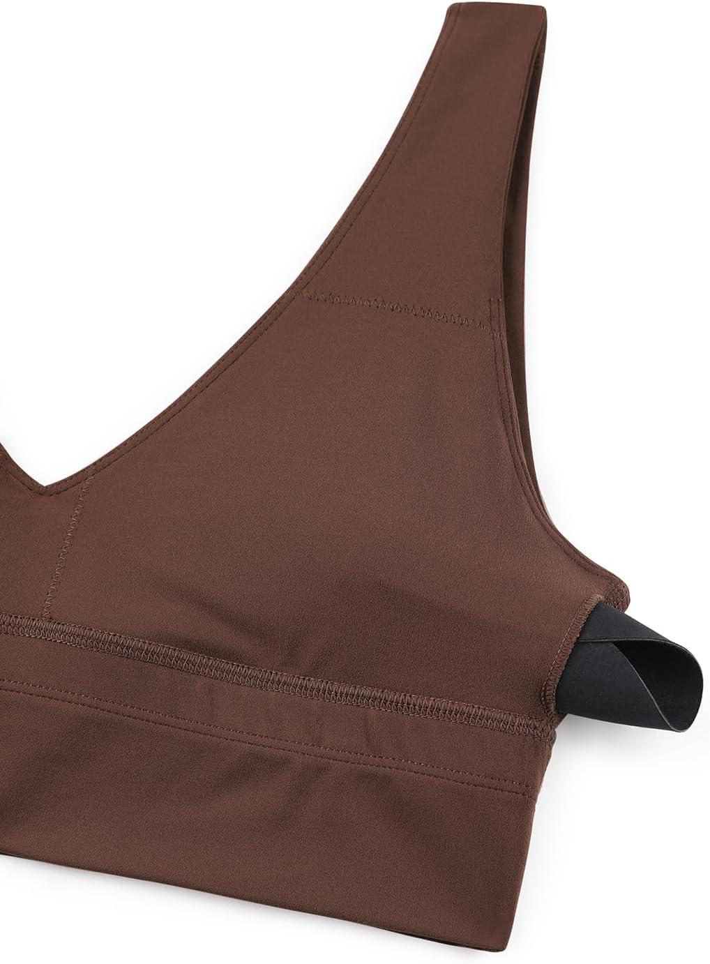 imageCRZ YOGA Butterluxe Womens VNeck Longline Sports Bra Wireless UShaped Open Back Yoga Low Impact Padded Crop TopCoffee Brown