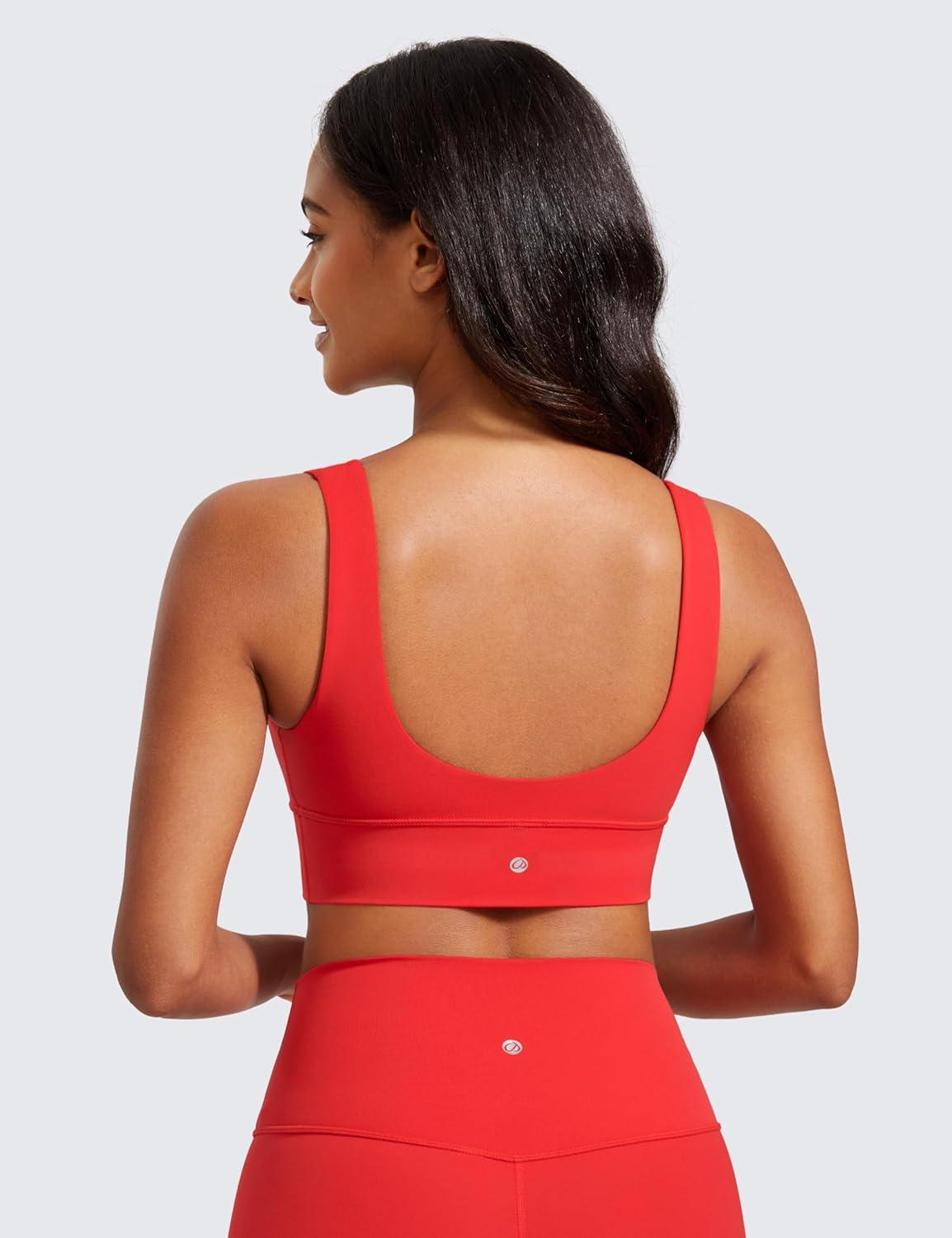 imageCRZ YOGA Butterluxe Womens VNeck Longline Sports Bra Wireless UShaped Open Back Yoga Low Impact Padded Crop TopDeep Red