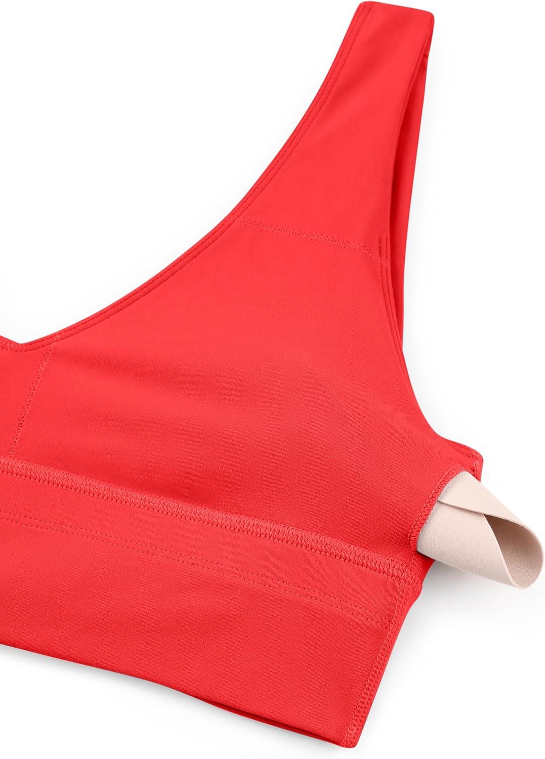 imageCRZ YOGA Butterluxe Womens VNeck Longline Sports Bra Wireless UShaped Open Back Yoga Low Impact Padded Crop TopDeep Red