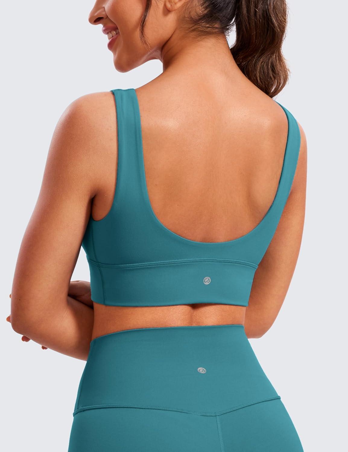 imageCRZ YOGA Butterluxe Womens VNeck Longline Sports Bra Wireless UShaped Open Back Yoga Low Impact Padded Crop TopGreen Jade