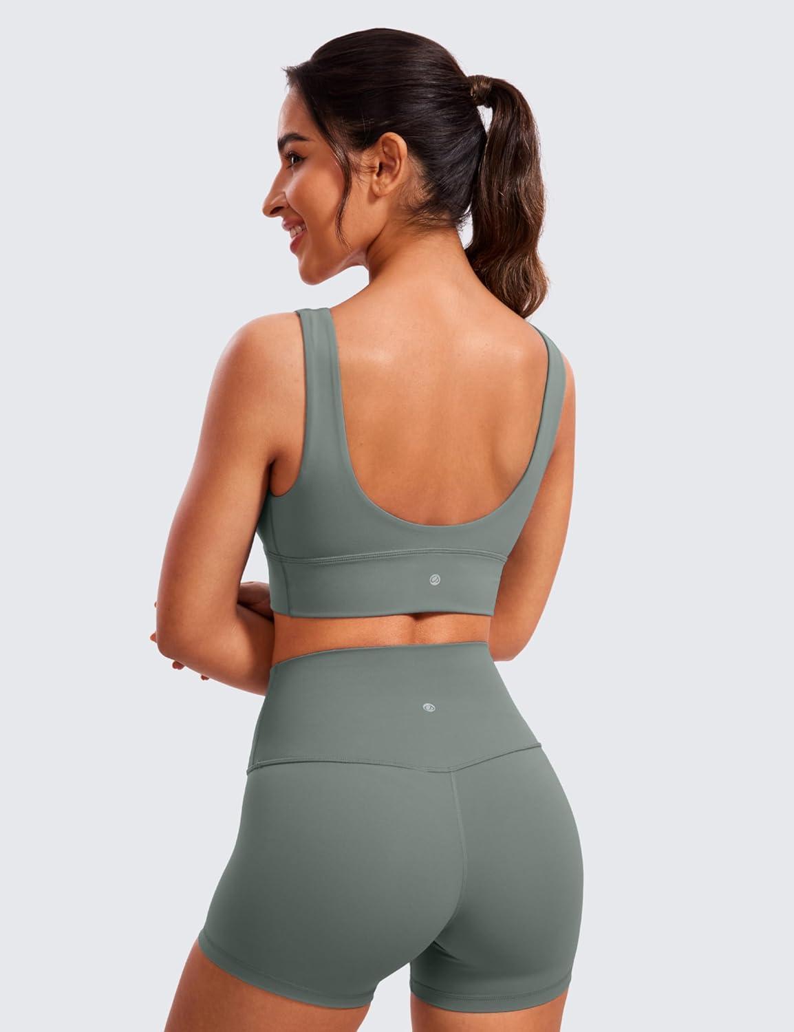 imageCRZ YOGA Butterluxe Womens VNeck Longline Sports Bra Wireless UShaped Open Back Yoga Low Impact Padded Crop TopGrey Sage