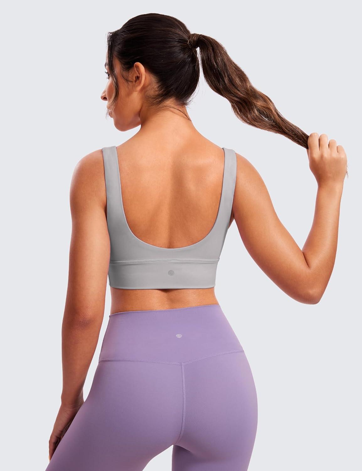 imageCRZ YOGA Butterluxe Womens VNeck Longline Sports Bra Wireless UShaped Open Back Yoga Low Impact Padded Crop TopGull Gray