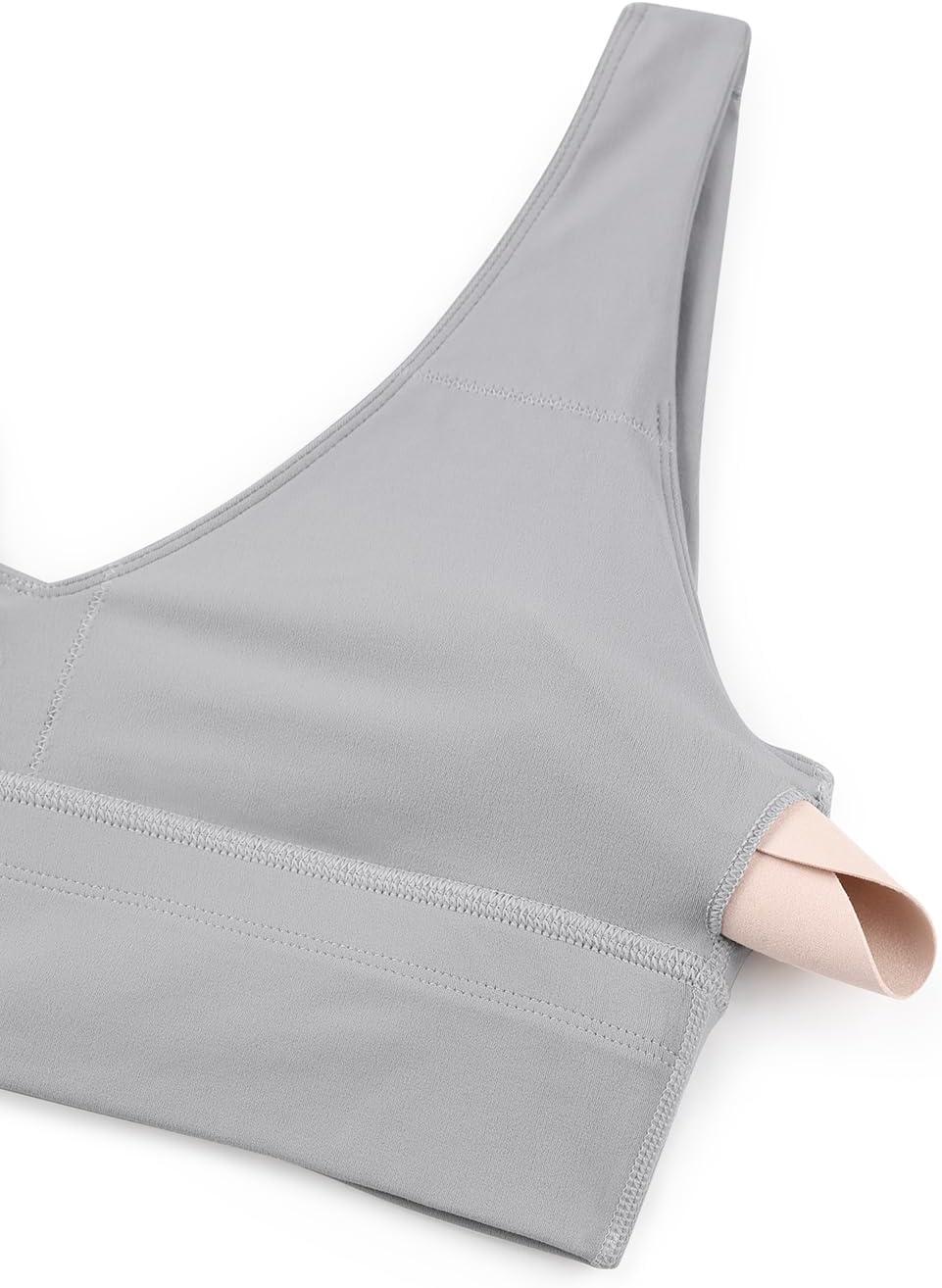 imageCRZ YOGA Butterluxe Womens VNeck Longline Sports Bra Wireless UShaped Open Back Yoga Low Impact Padded Crop TopGull Gray