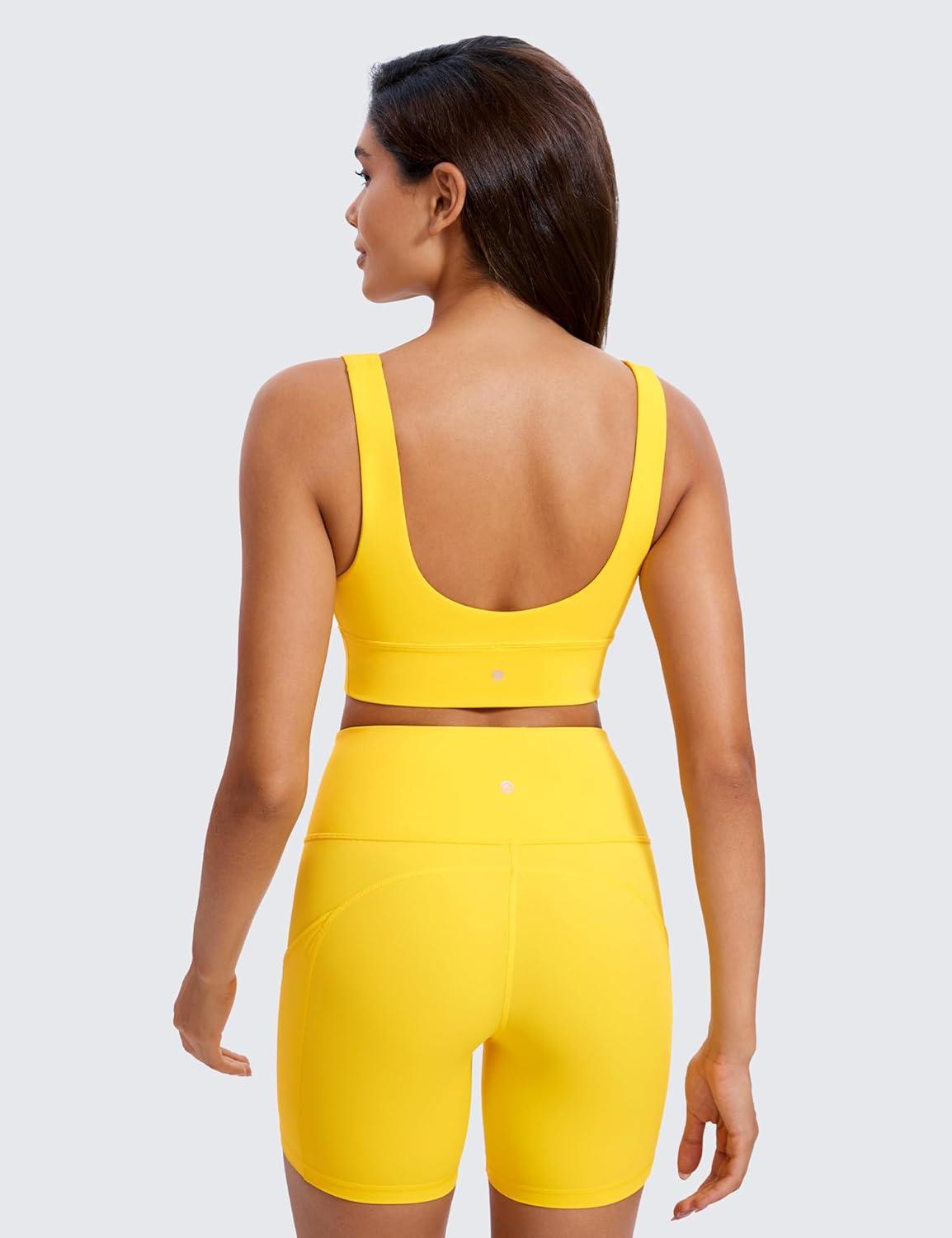 imageCRZ YOGA Butterluxe Womens VNeck Longline Sports Bra Wireless UShaped Open Back Yoga Low Impact Padded Crop TopHigh Visibility Yellow