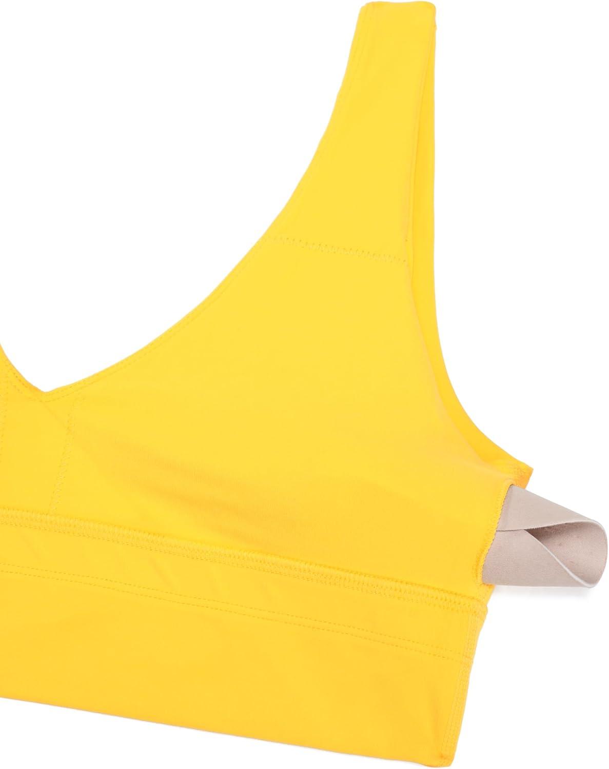 imageCRZ YOGA Butterluxe Womens VNeck Longline Sports Bra Wireless UShaped Open Back Yoga Low Impact Padded Crop TopHigh Visibility Yellow