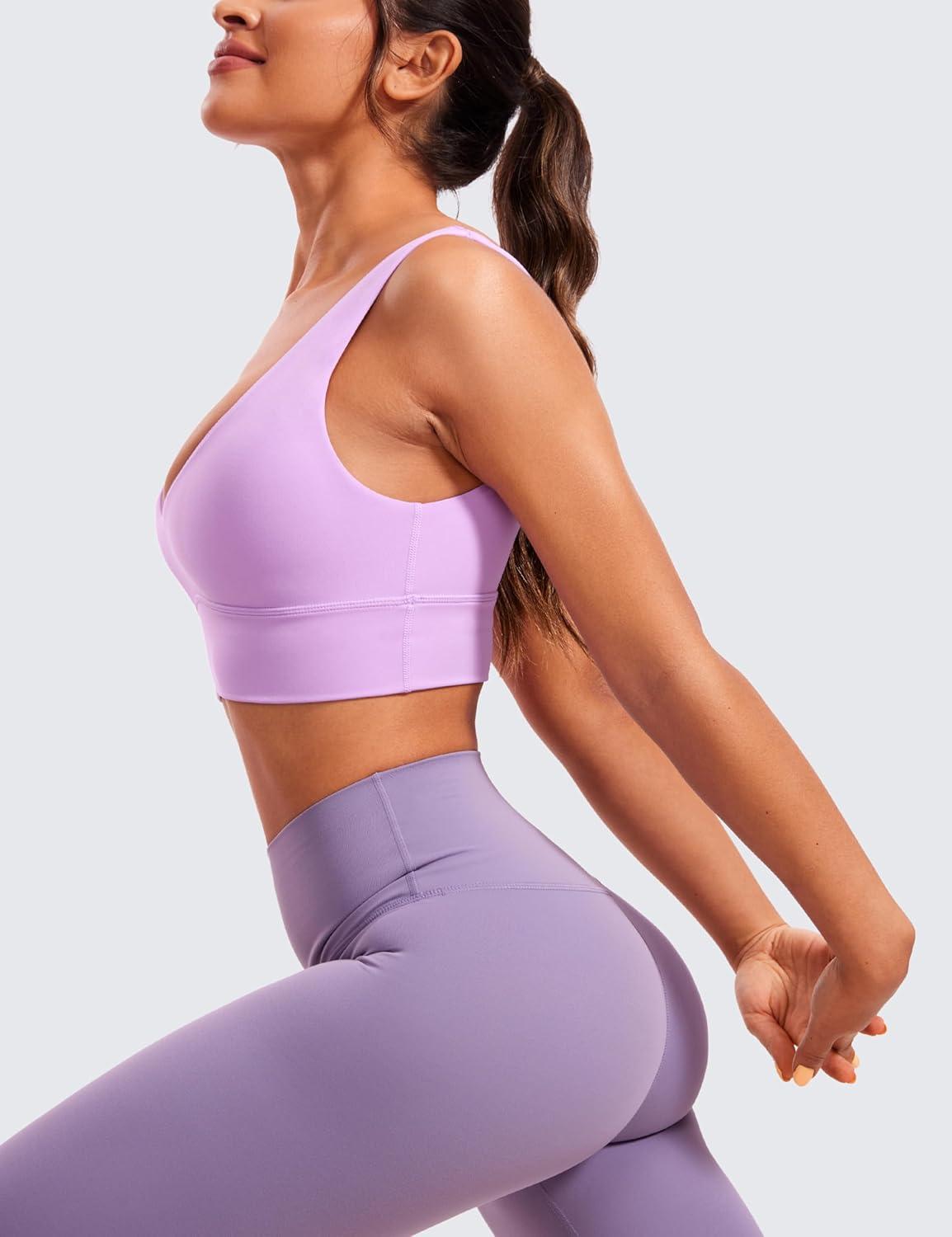 imageCRZ YOGA Butterluxe Womens VNeck Longline Sports Bra Wireless UShaped Open Back Yoga Low Impact Padded Crop TopLilac