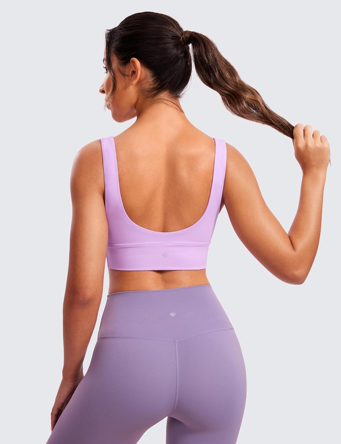 imageCRZ YOGA Butterluxe Womens VNeck Longline Sports Bra Wireless UShaped Open Back Yoga Low Impact Padded Crop TopLilac