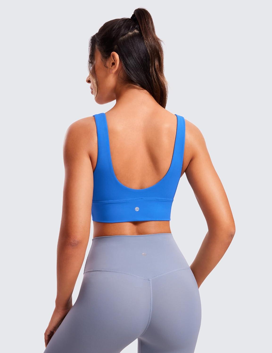 imageCRZ YOGA Butterluxe Womens VNeck Longline Sports Bra Wireless UShaped Open Back Yoga Low Impact Padded Crop TopSparkle Blue