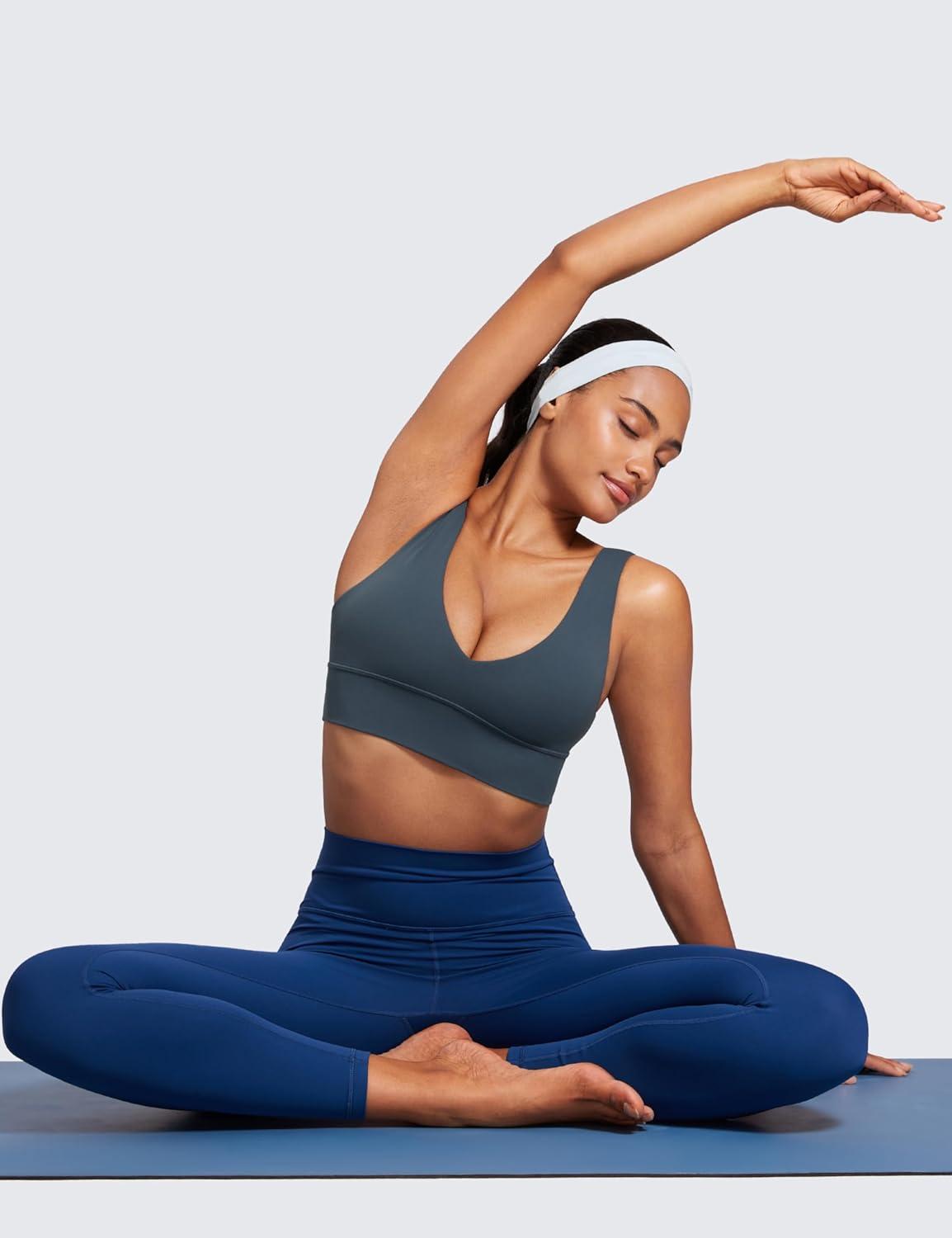 imageCRZ YOGA Butterluxe Womens VNeck Longline Sports Bra Wireless UShaped Open Back Yoga Low Impact Padded Crop TopStelindigo