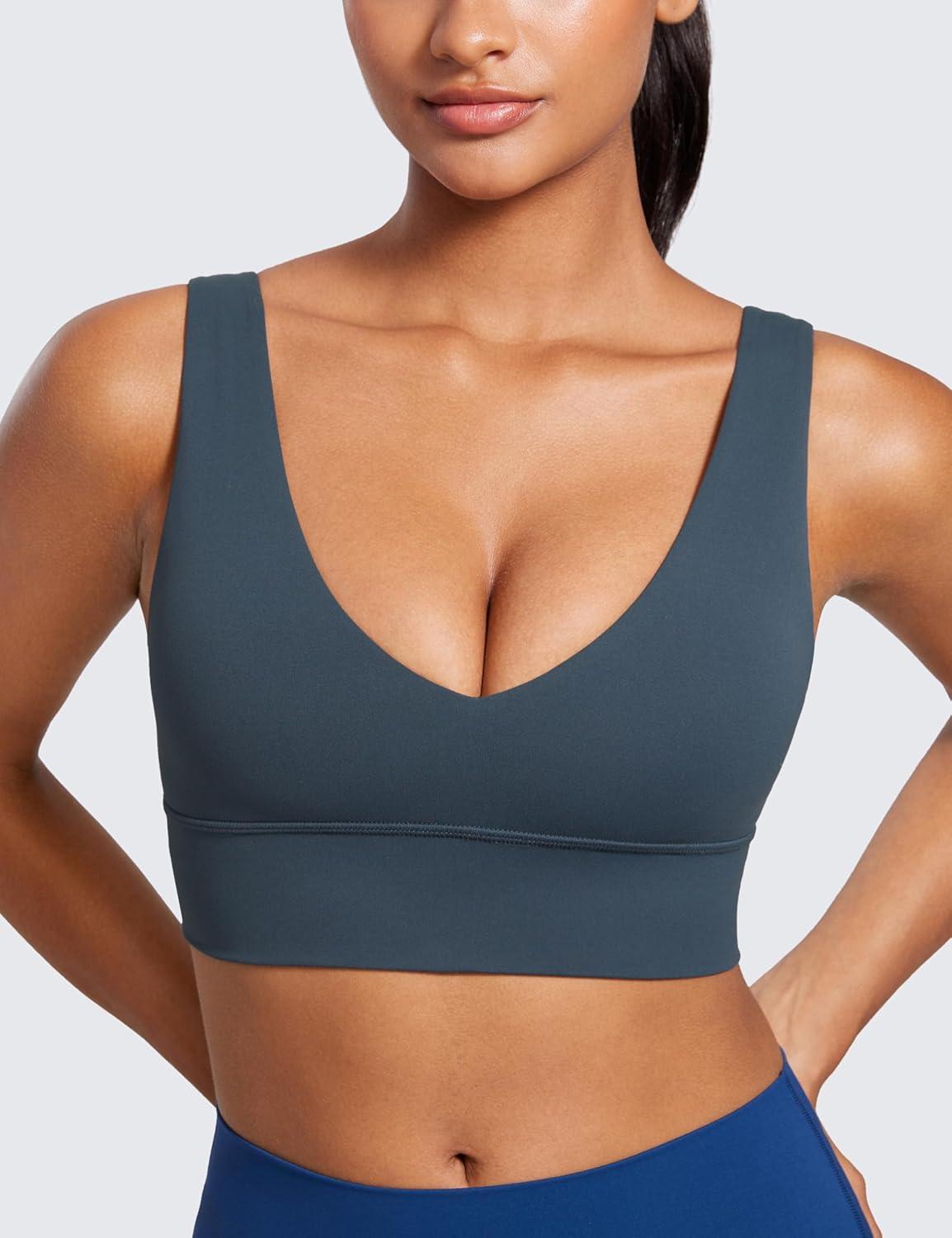 imageCRZ YOGA Butterluxe Womens VNeck Longline Sports Bra Wireless UShaped Open Back Yoga Low Impact Padded Crop TopStelindigo