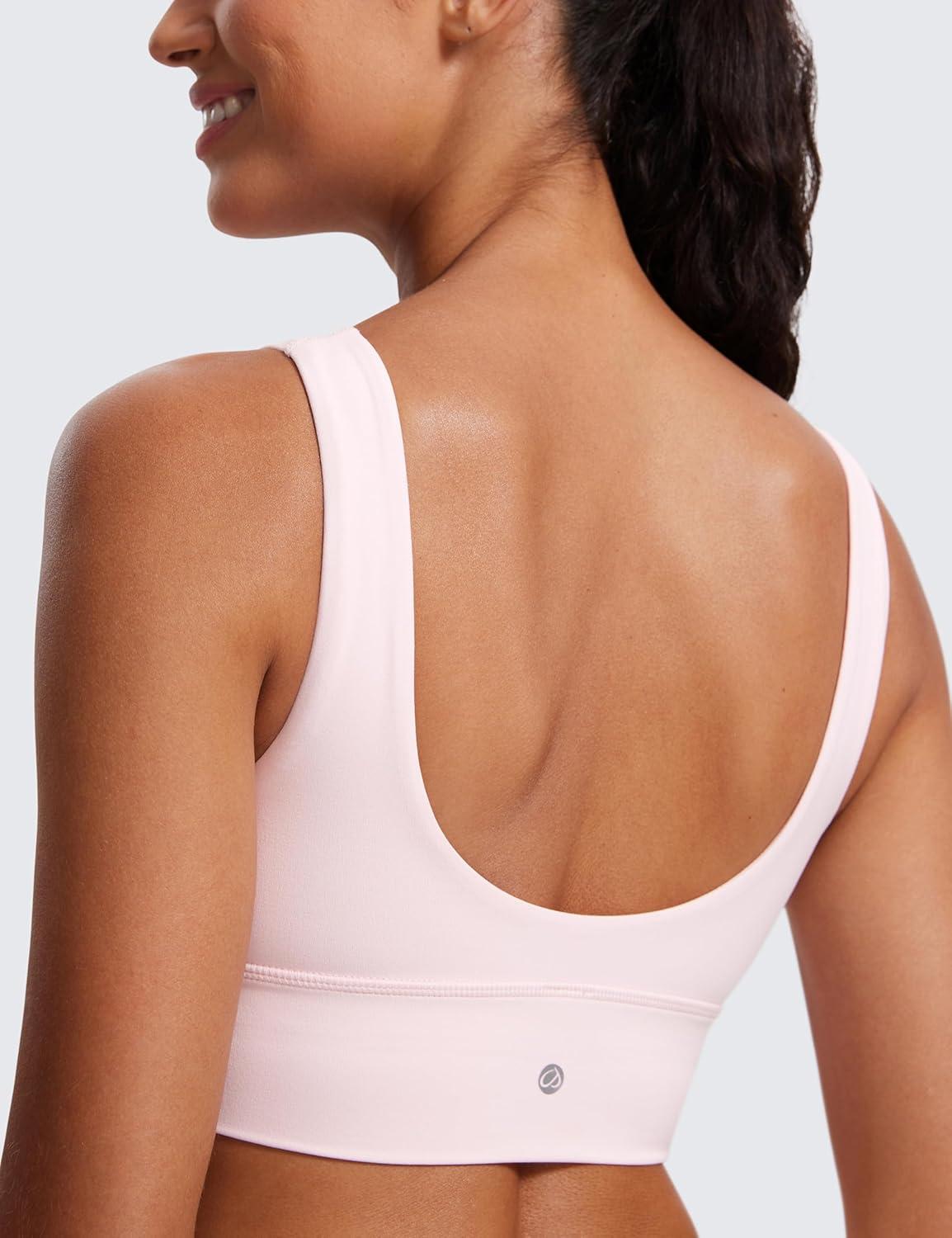 imageCRZ YOGA Butterluxe Womens VNeck Longline Sports Bra Wireless UShaped Open Back Yoga Low Impact Padded Crop TopStrawberry Pink
