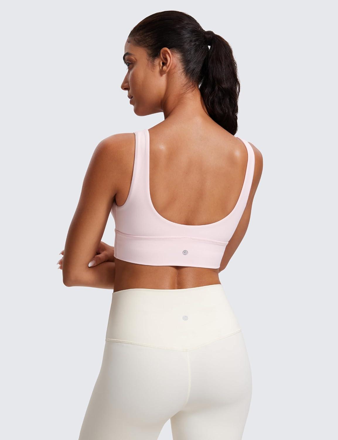 imageCRZ YOGA Butterluxe Womens VNeck Longline Sports Bra Wireless UShaped Open Back Yoga Low Impact Padded Crop TopStrawberry Pink