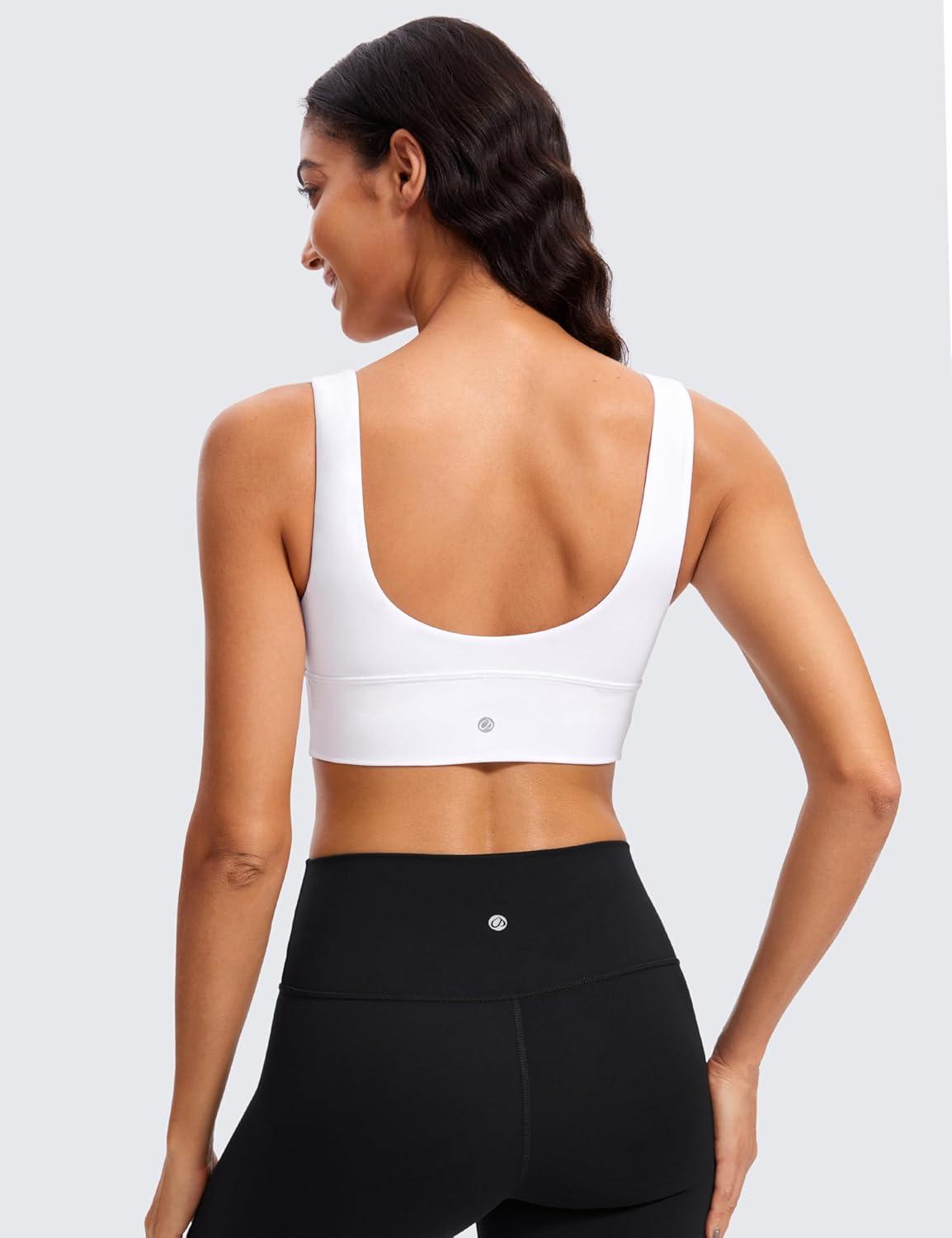 imageCRZ YOGA Butterluxe Womens VNeck Longline Sports Bra Wireless UShaped Open Back Yoga Low Impact Padded Crop TopWhite