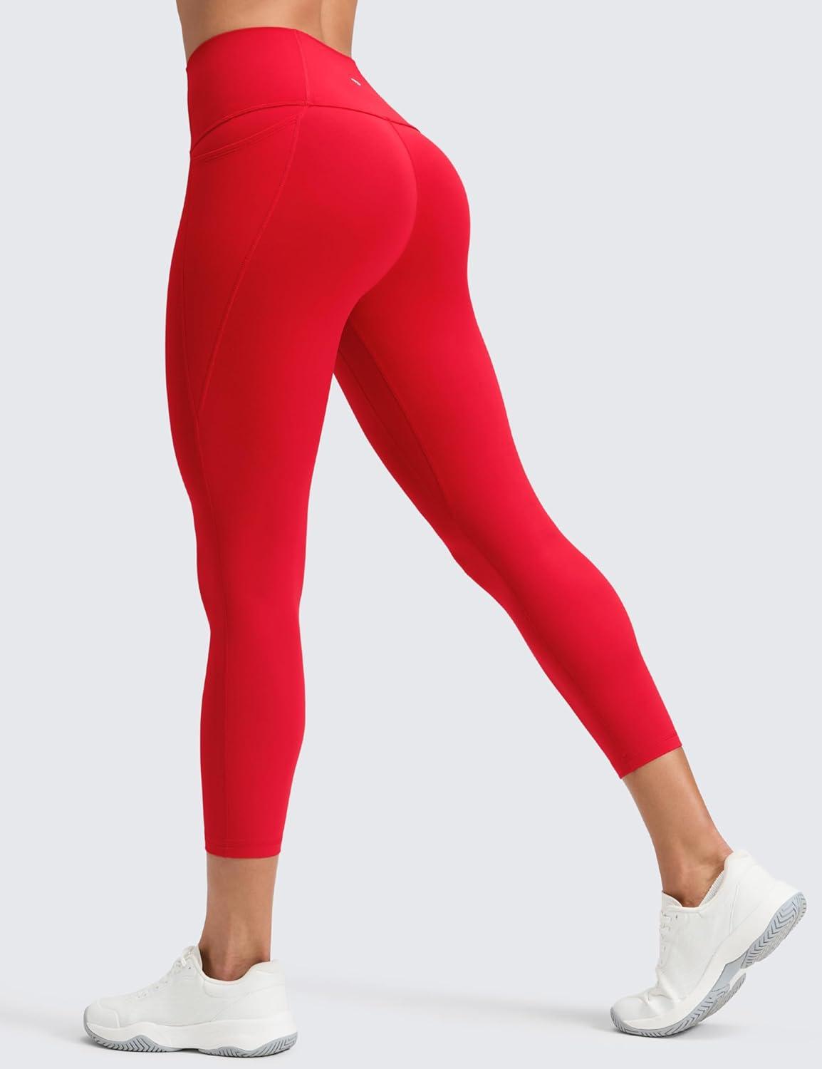 imageCRZ YOGA Butterluxe Workout Capri Leggings Pockets 23quot High Waist Gym Womens Crop Pants Yoga Buttery SoftAurora Red