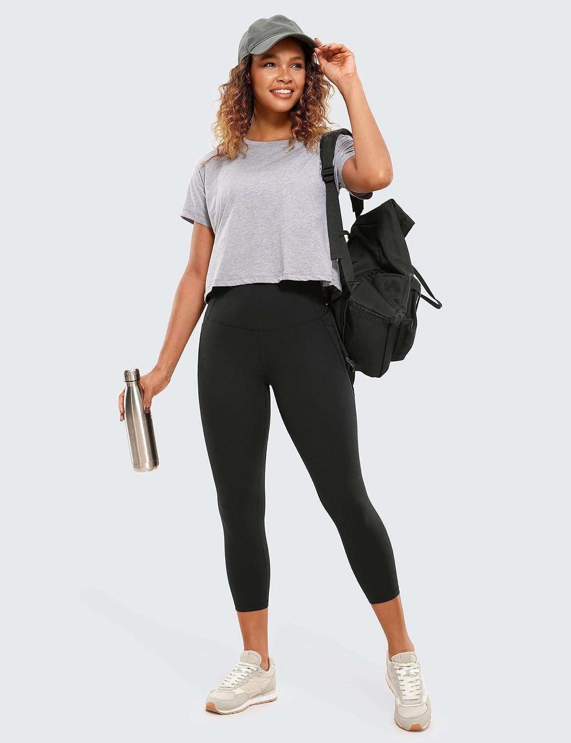 imageCRZ YOGA Butterluxe Workout Capri Leggings Pockets 23quot High Waist Gym Womens Crop Pants Yoga Buttery SoftBlack