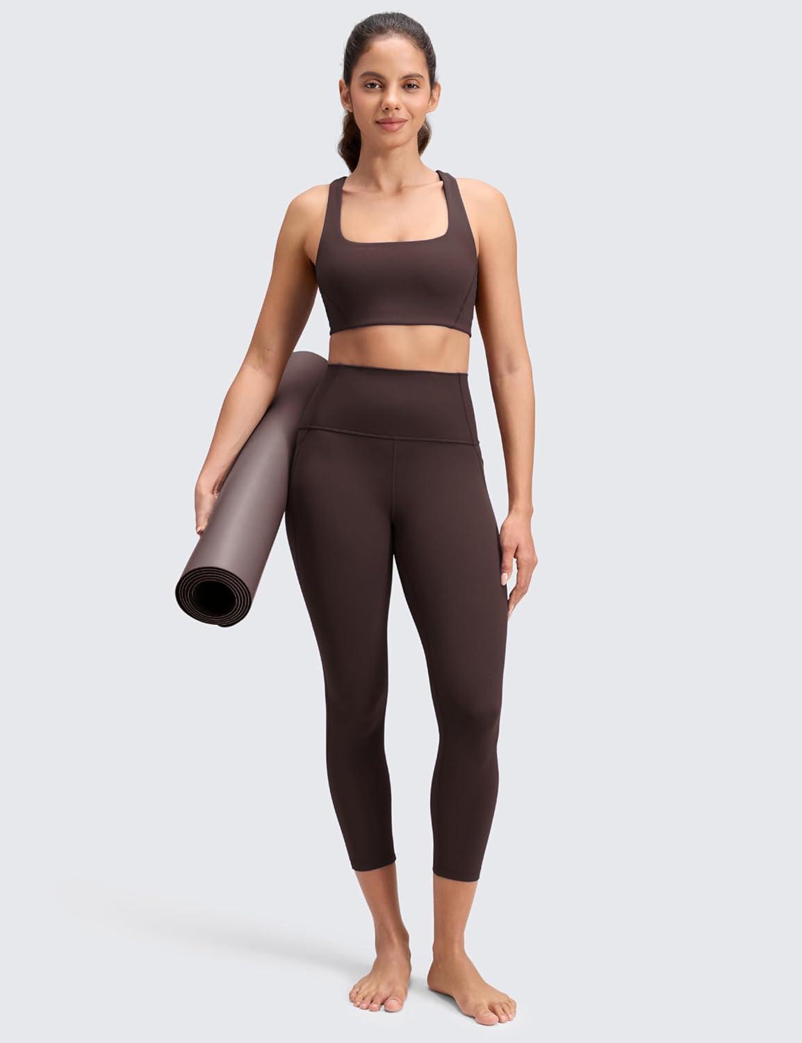 imageCRZ YOGA Butterluxe Workout Capri Leggings Pockets 23quot High Waist Gym Womens Crop Pants Yoga Buttery SoftHot Fudge Brown