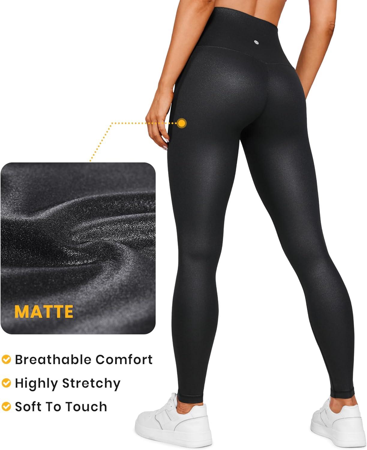 imageCRZ YOGA Butterluxe Yoga Leggings 31quot Extra Long High Waisted Workout Lounge Pants for Tall WomenFaux Leather Black