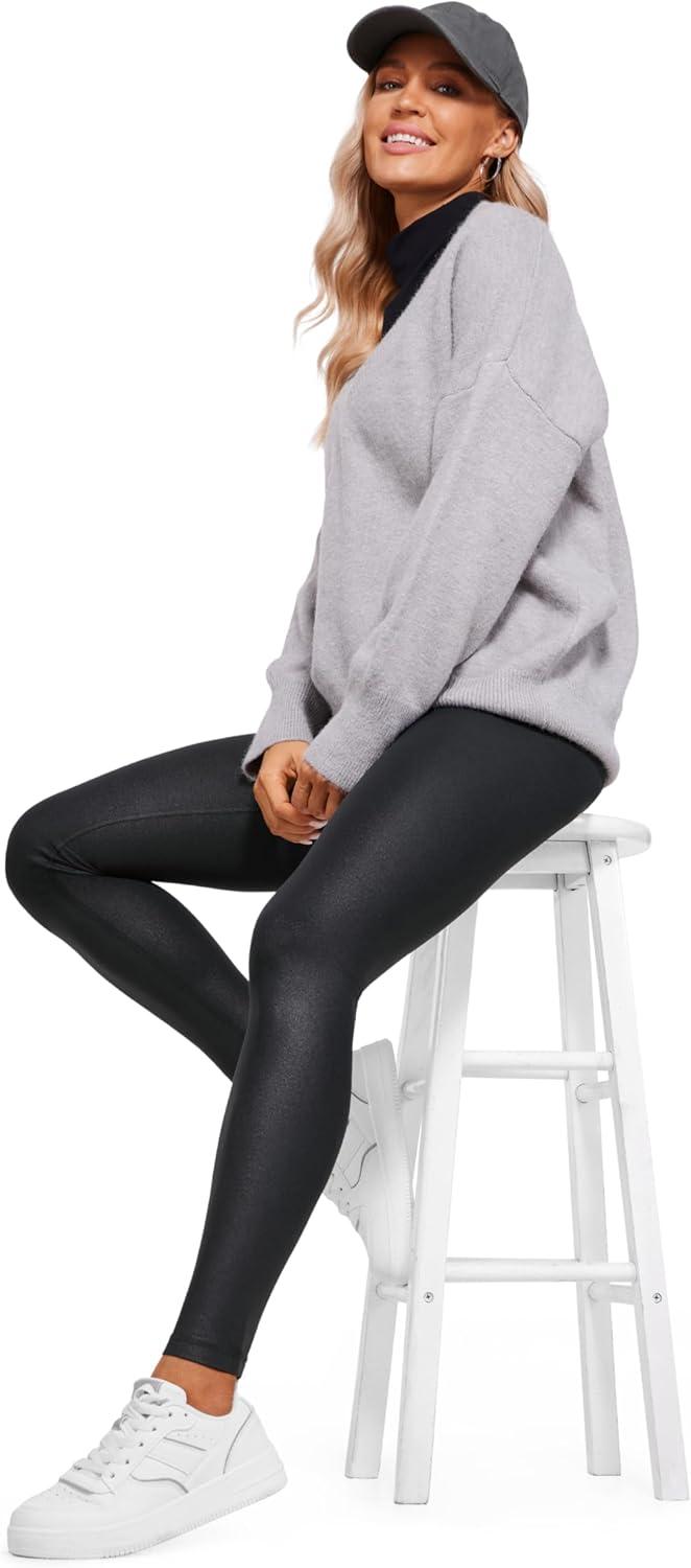 imageCRZ YOGA Butterluxe Yoga Leggings 31quot Extra Long High Waisted Workout Lounge Pants for Tall WomenFaux Leather Black