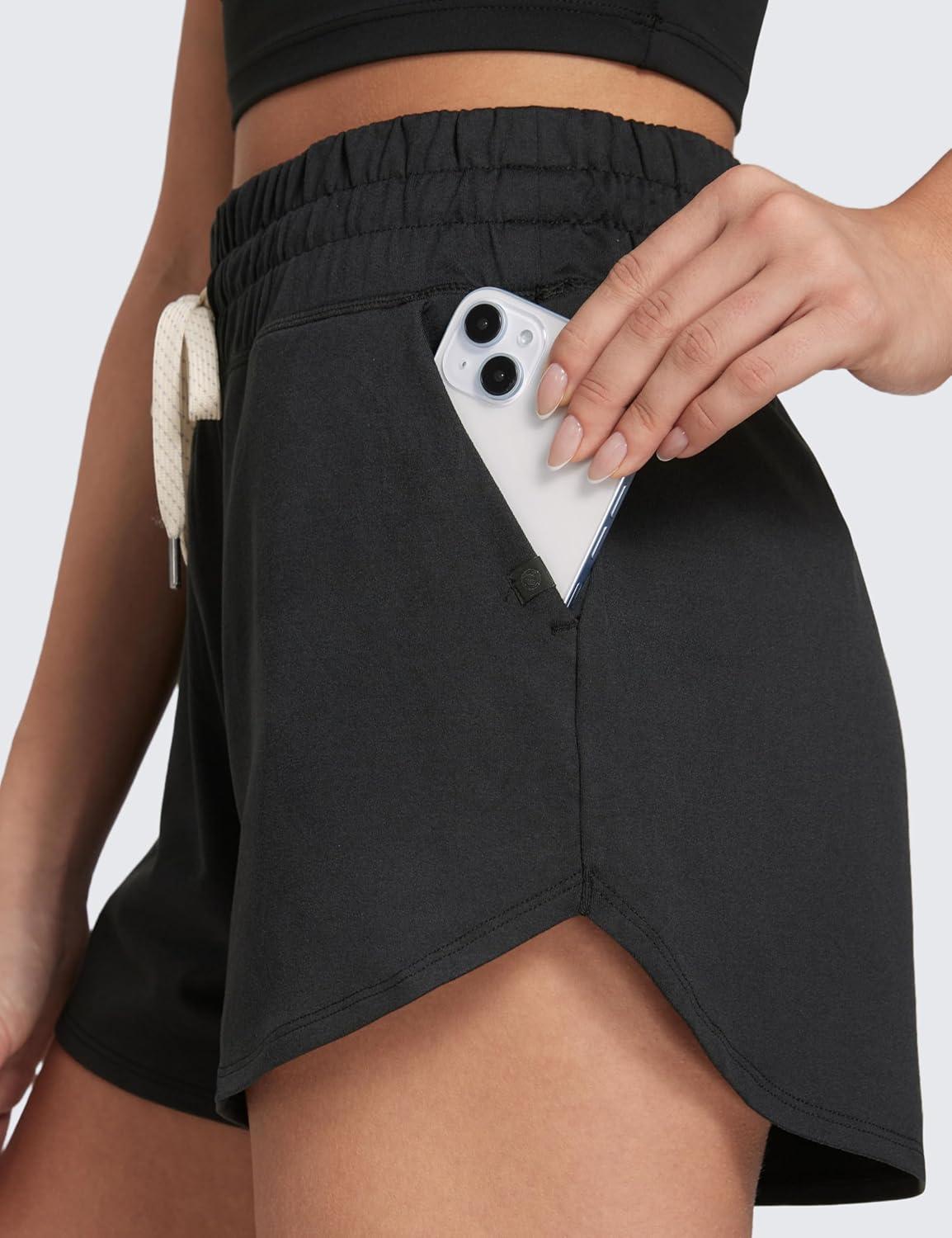 imageCRZ YOGA Cloud Jersey Dolphin Sweat Shorts for Women 3quot High Waisted for Casual Athletic Lounge with PocketsBlack