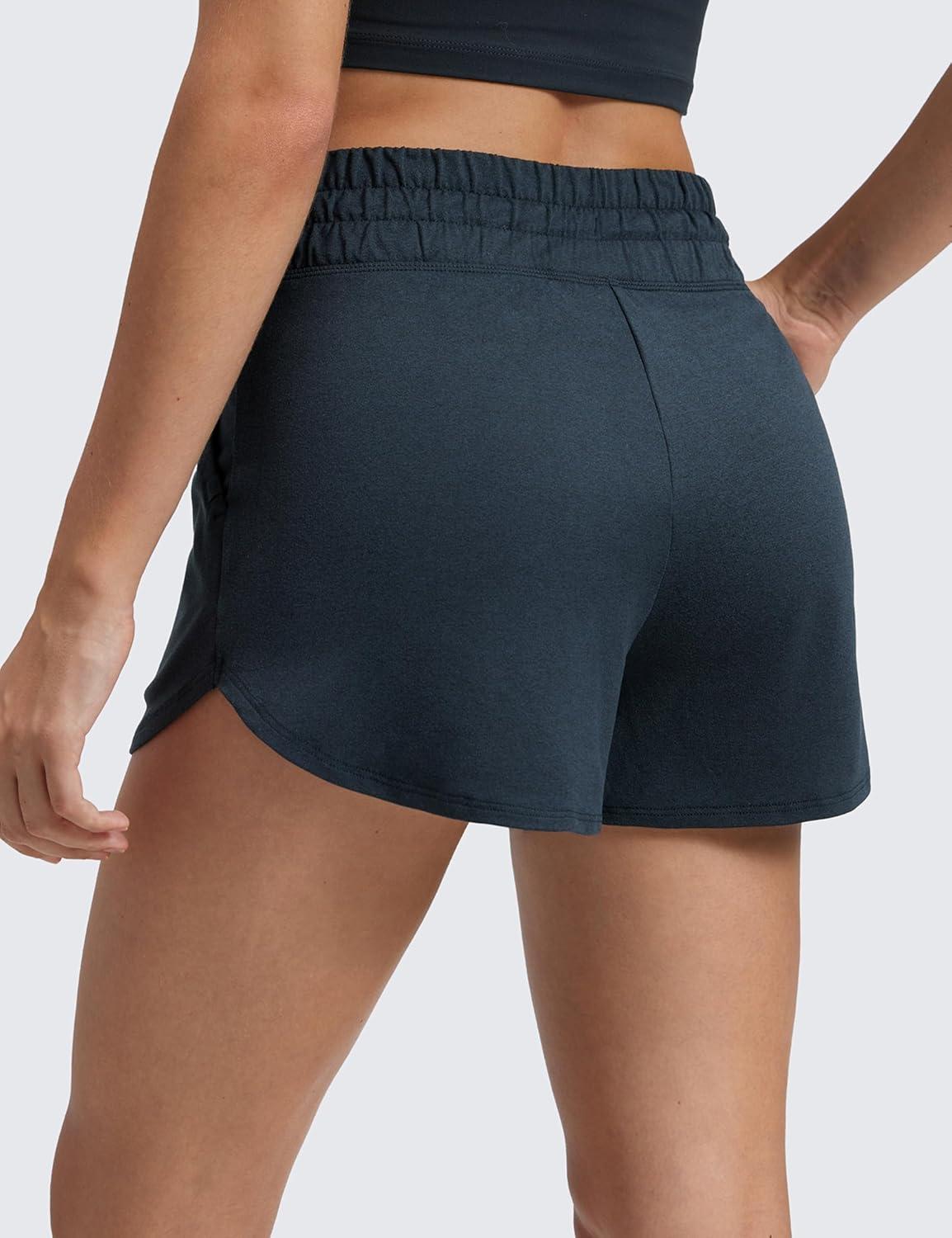 imageCRZ YOGA Cloud Jersey Dolphin Sweat Shorts for Women 3quot High Waisted for Casual Athletic Lounge with PocketsTrue Navy